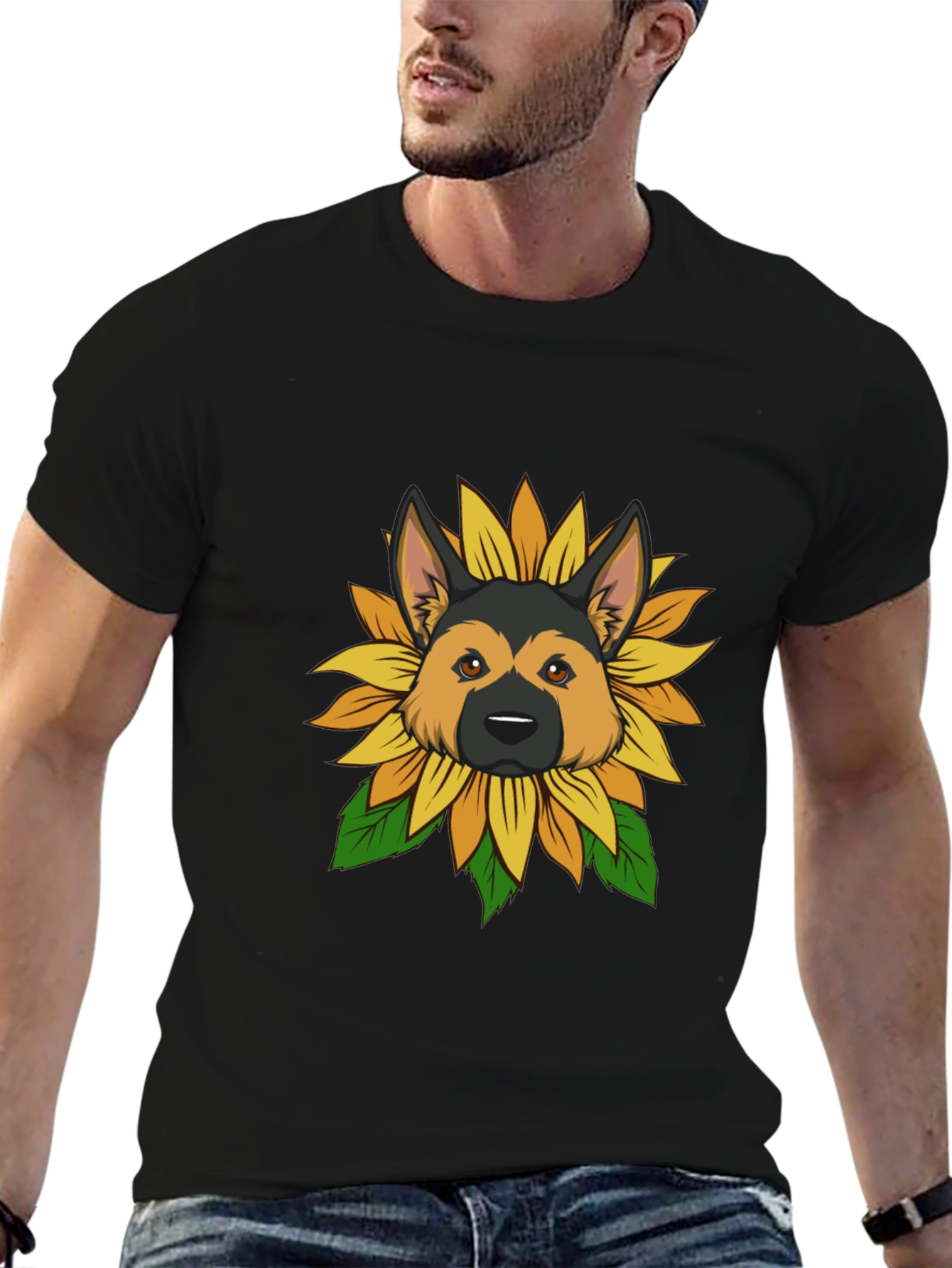 German Shepherd Sunflower Graphic Tee - Black