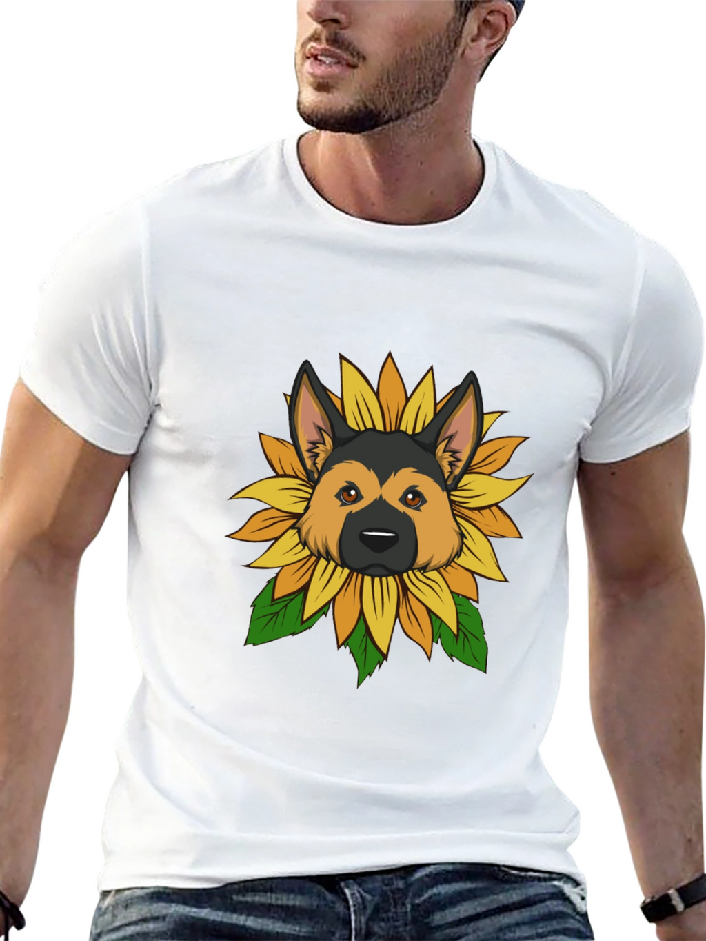 German Shepherd Sunflower Graphic Tee - Black
