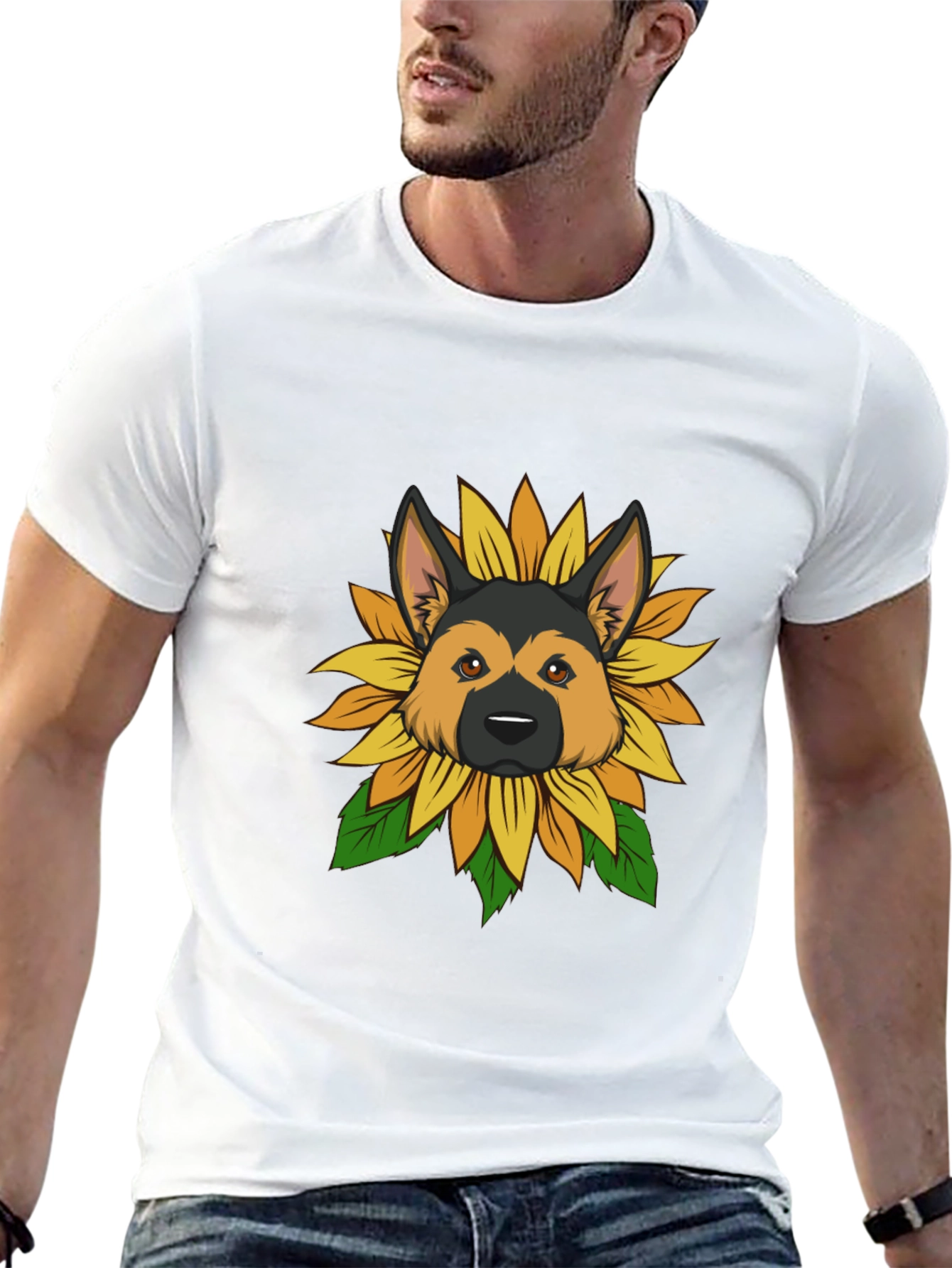 German Shepherd Sunflower Graphic Tee - Black
