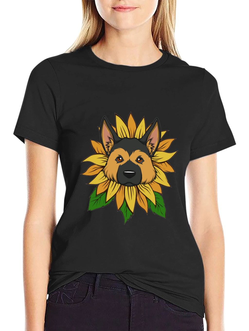 German Shepherd Sunflower Graphic Tee - Black