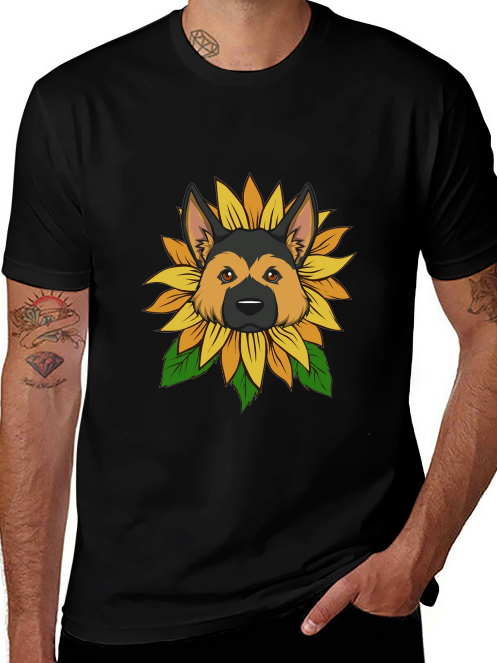 German Shepherd Sunflower Graphic Tee - Black