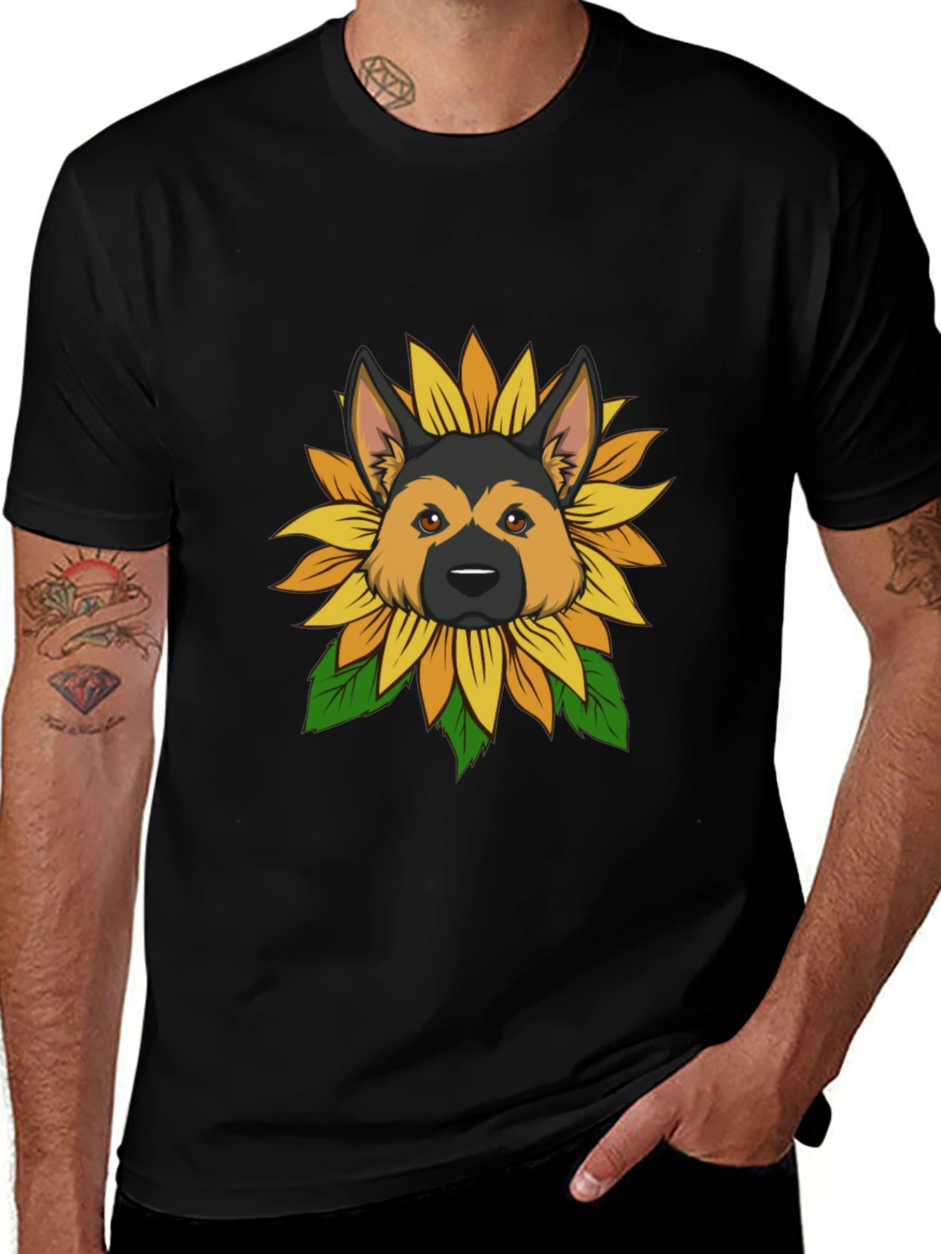 German Shepherd Sunflower Graphic Tee - Black