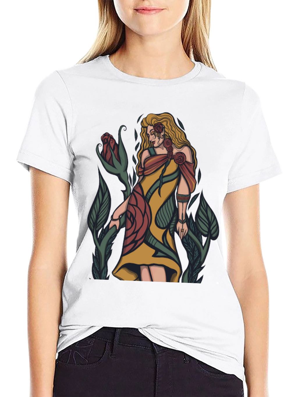 Floral Goddess Graphic T-Shirt - Black