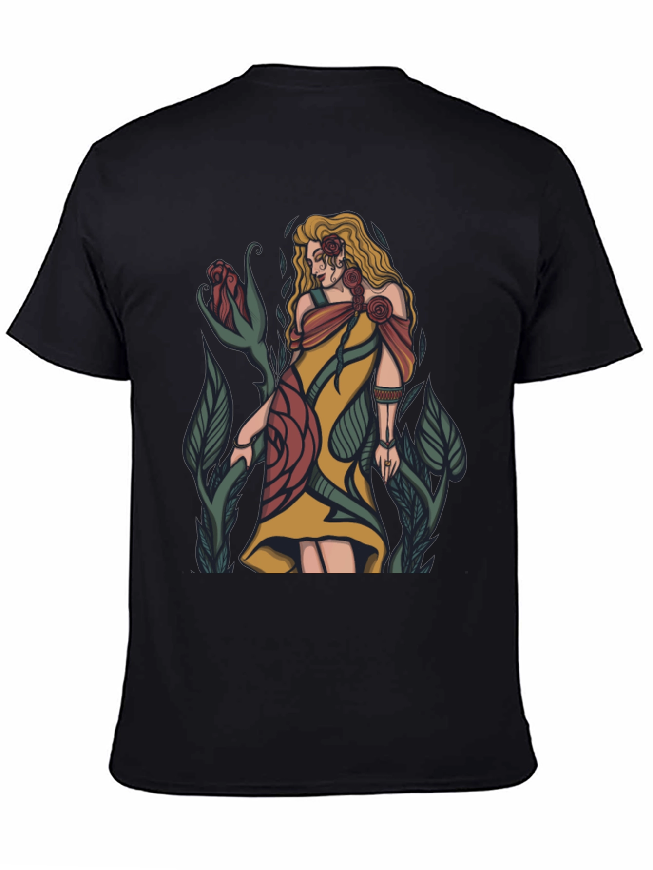 Floral Goddess Graphic T-Shirt - Black