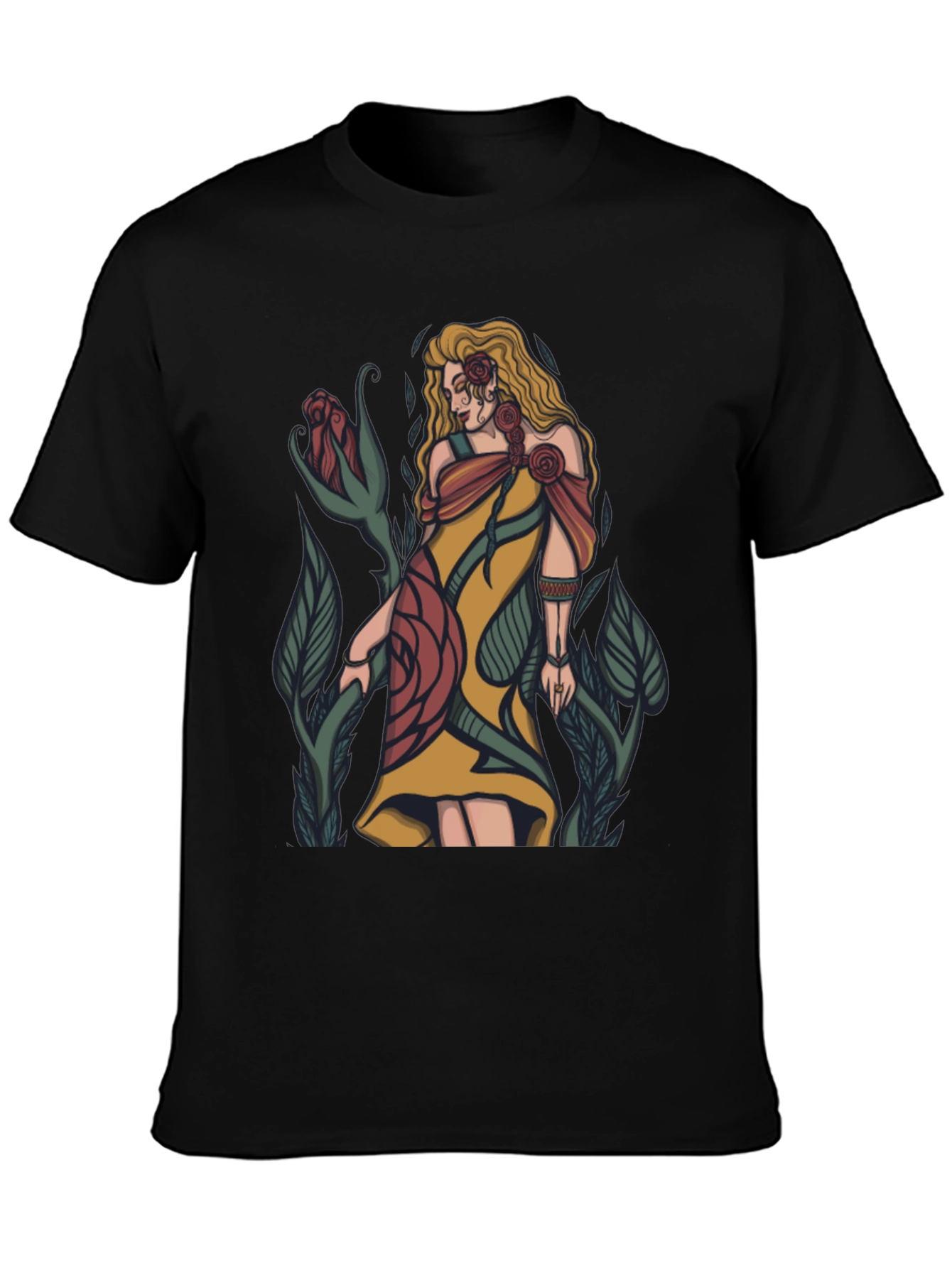 Floral Goddess Graphic T-Shirt - Black