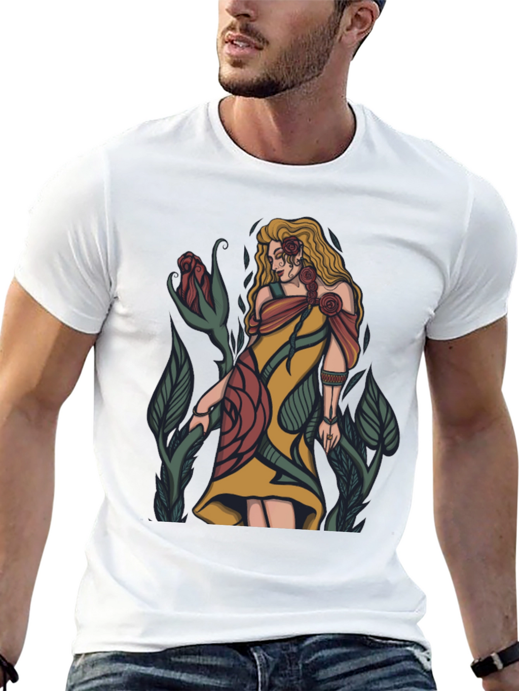 Floral Goddess Graphic T-Shirt - Black