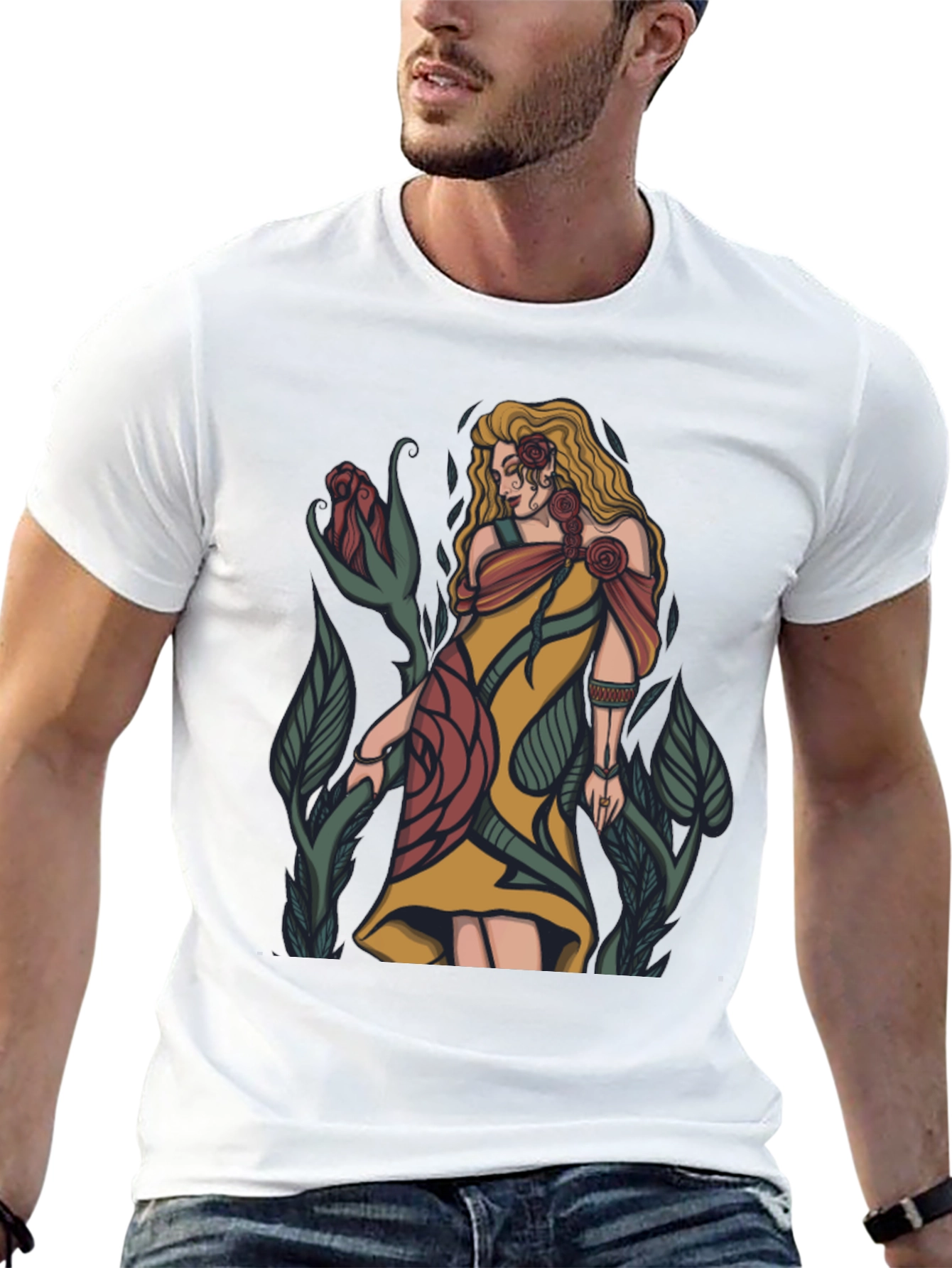 Floral Goddess Graphic T-Shirt - Black