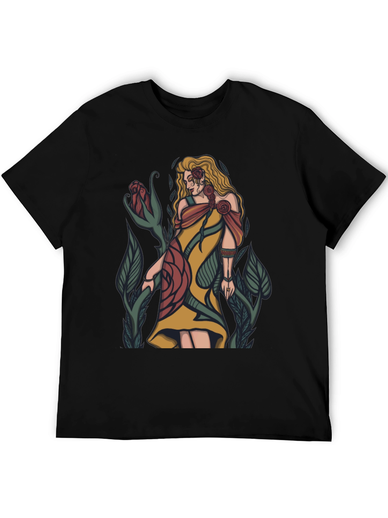 Floral Goddess Graphic T-Shirt - Black