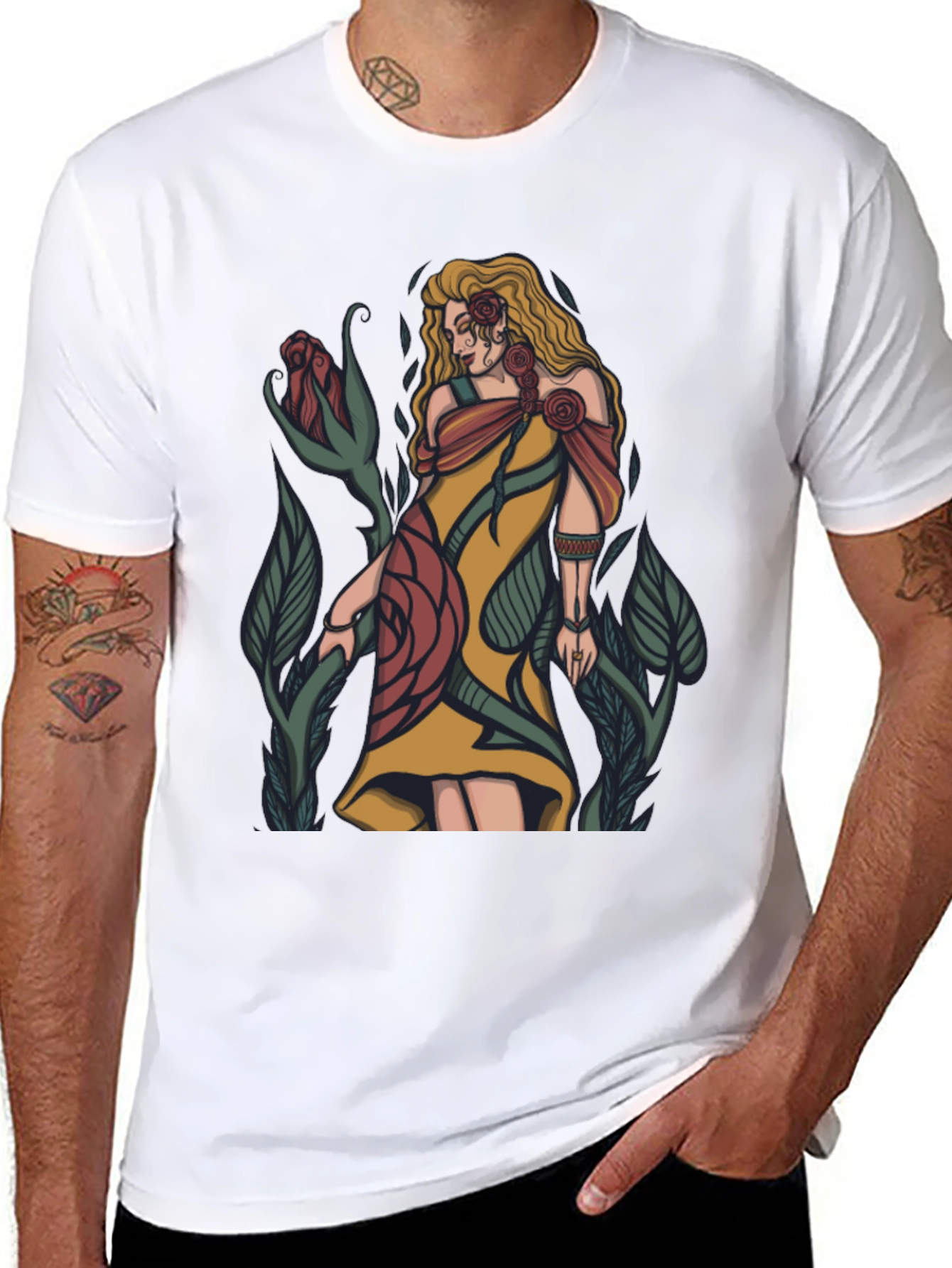 Floral Goddess Graphic T-Shirt - Black