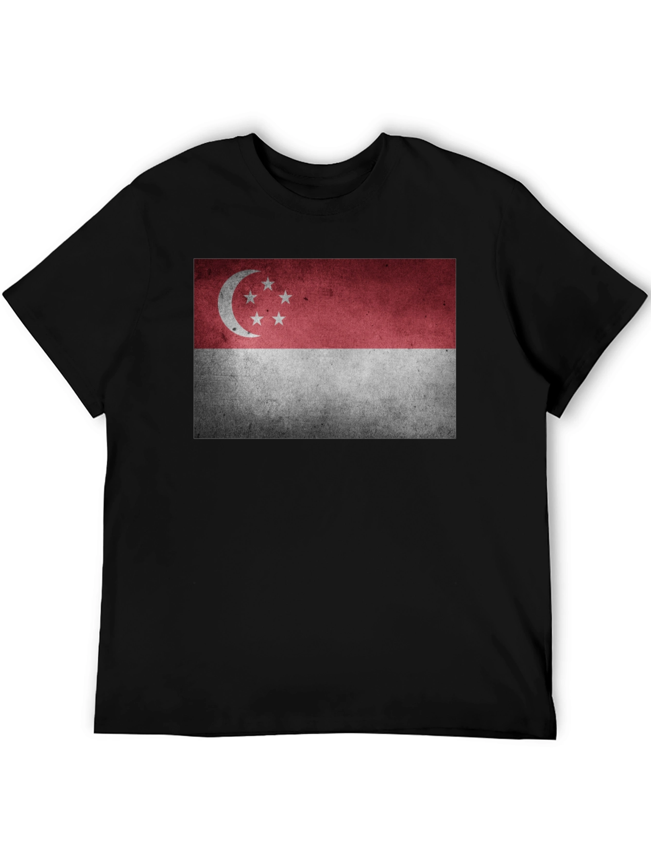 Singapore Flag Graphic Tee - Black Crew Neck T-Shirt