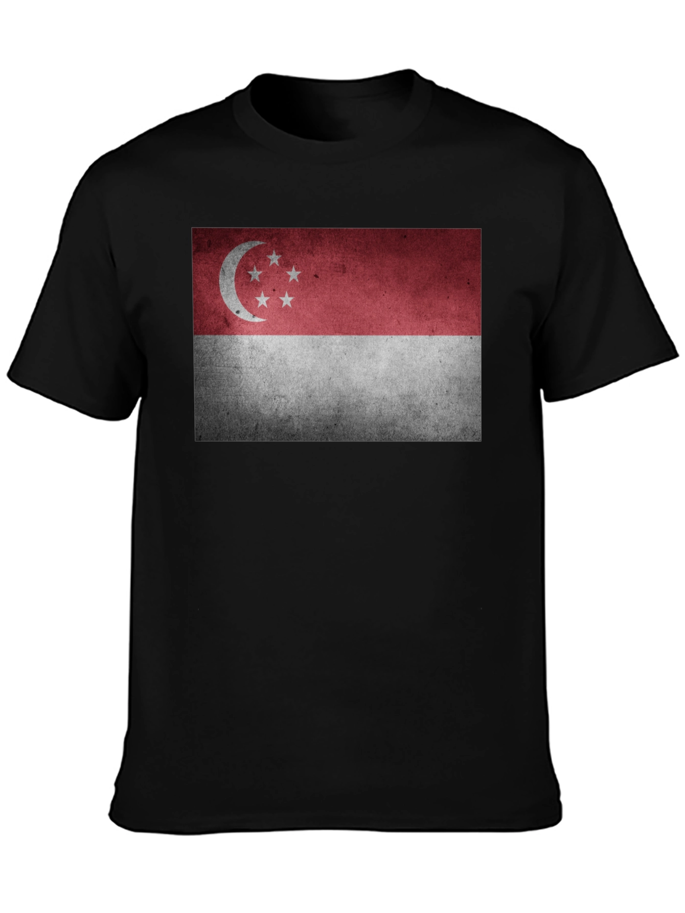 Singapore Flag Graphic Tee - Black Crew Neck T-Shirt