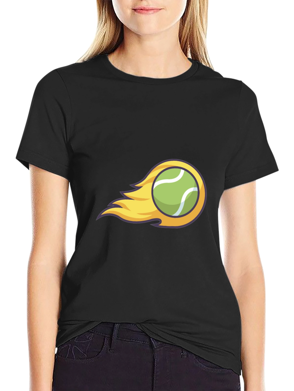Flaming Tennis Ball Graphic Tee - Cool Black T-Shirt
