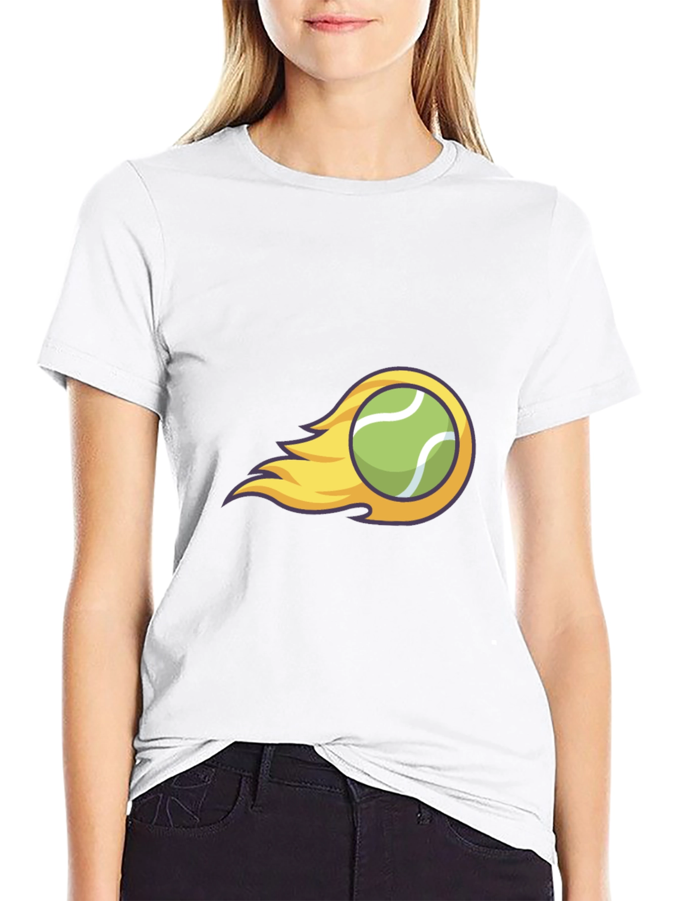Flaming Tennis Ball Graphic Tee - Cool Black T-Shirt