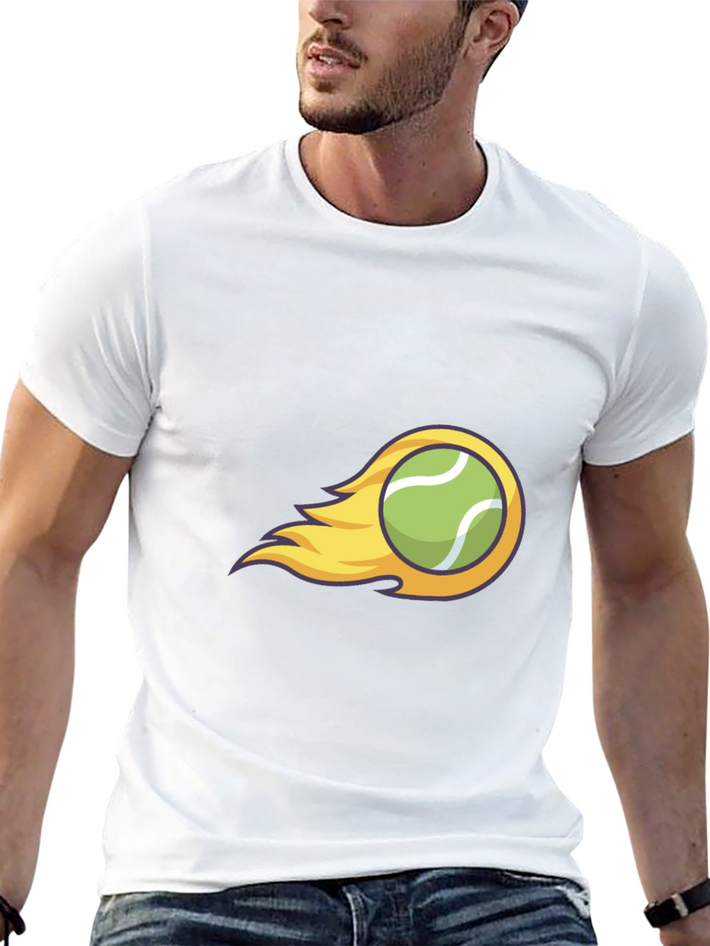 Flaming Tennis Ball Graphic Tee - Cool Black T-Shirt