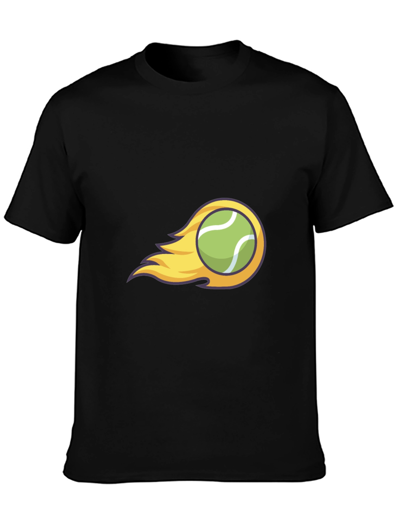 Flaming Tennis Ball Graphic Tee - Cool Black T-Shirt