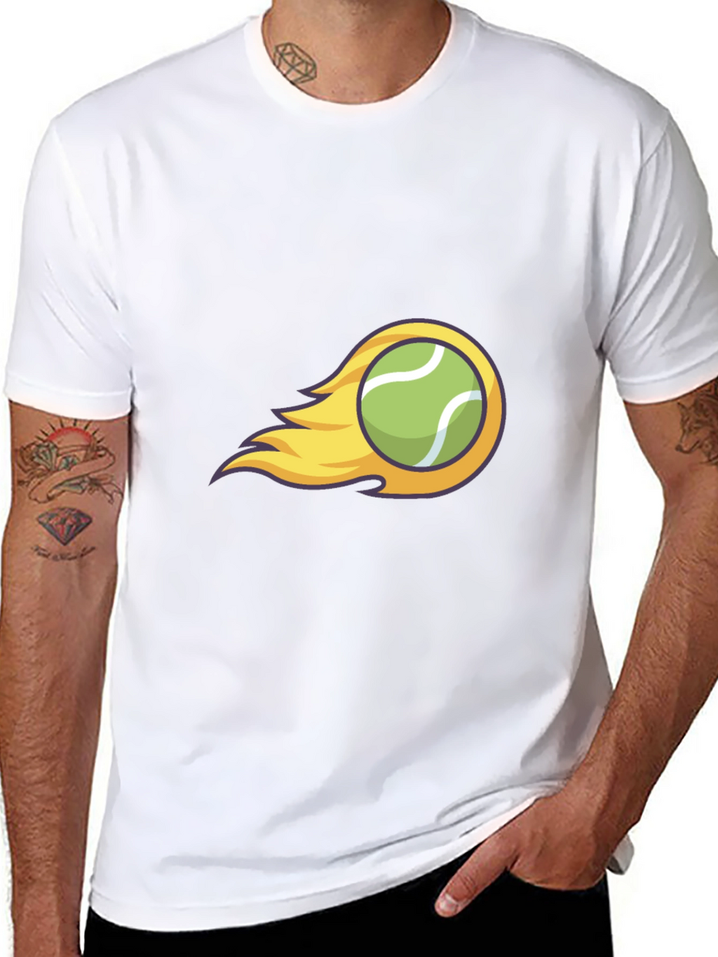 Flaming Tennis Ball Graphic Tee - Cool Black T-Shirt