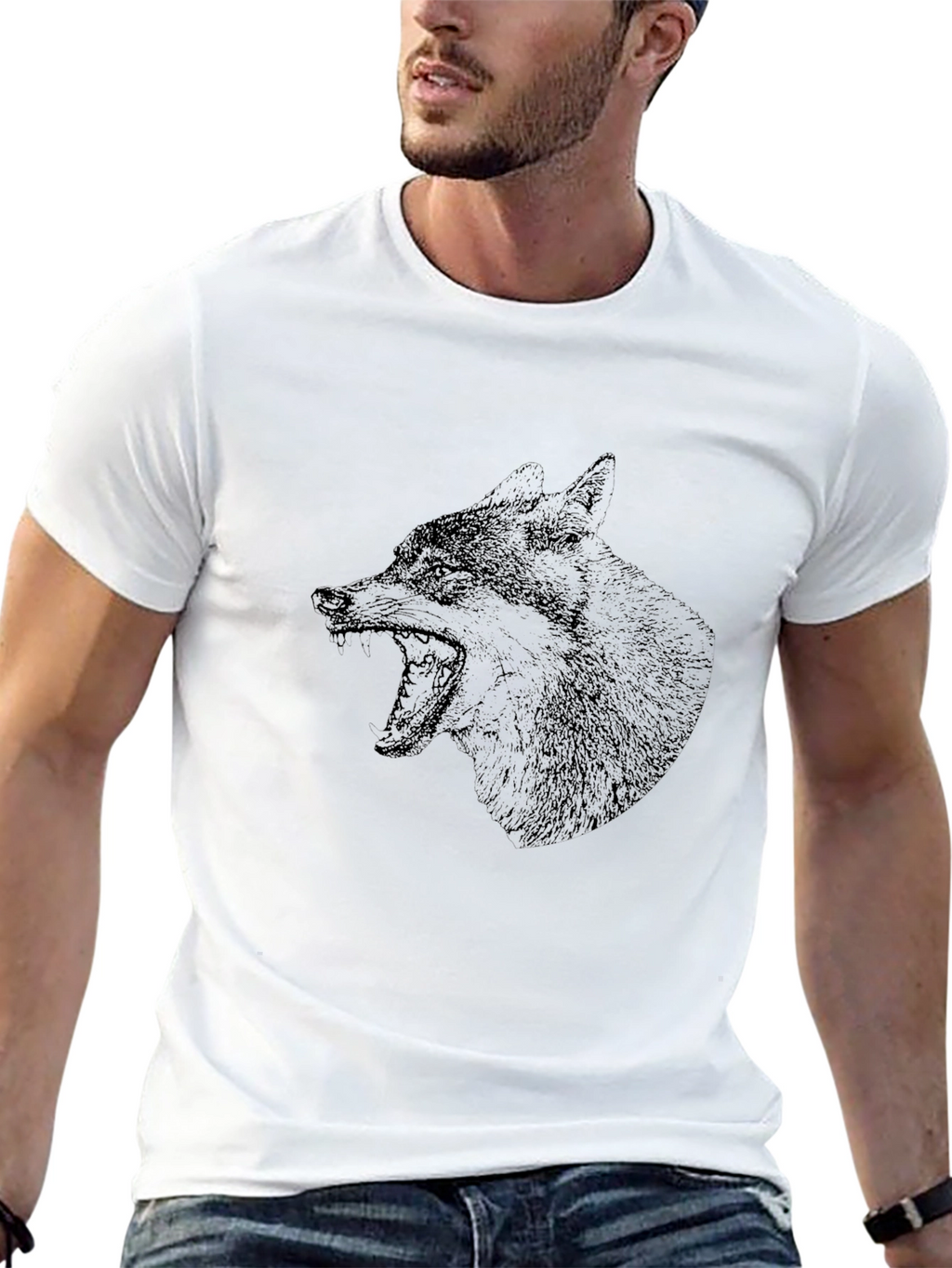 Mens Black Wolf Graphic T-Shirt