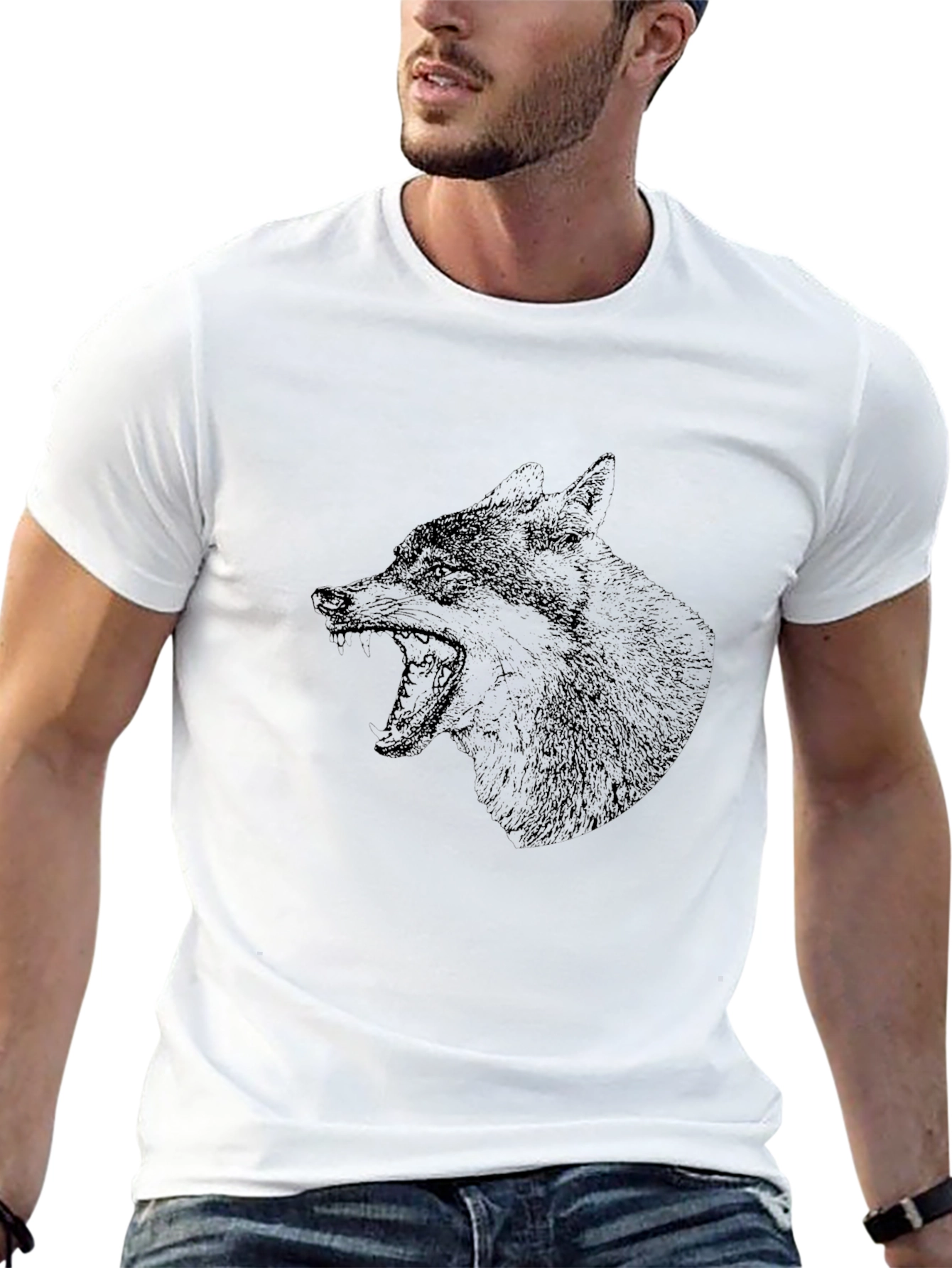 Mens Black Wolf Graphic T-Shirt