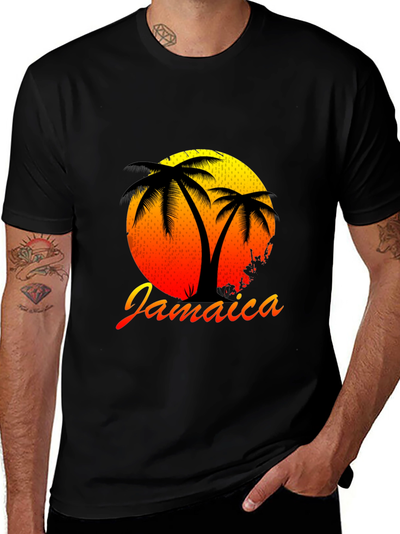 Jamaica Sunset Palm Tree Graphic Tee