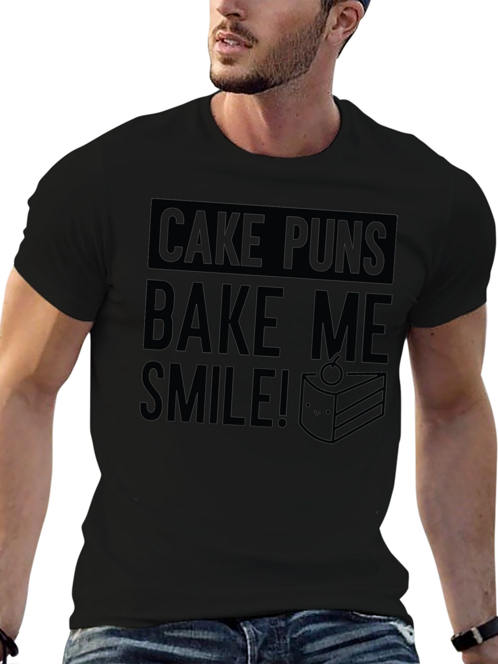 Cake Puns Bake Me Smile Black T-Shirt
