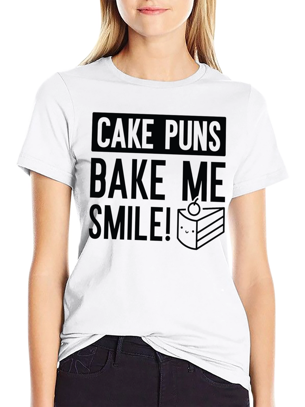 Cake Puns Bake Me Smile Black T-Shirt