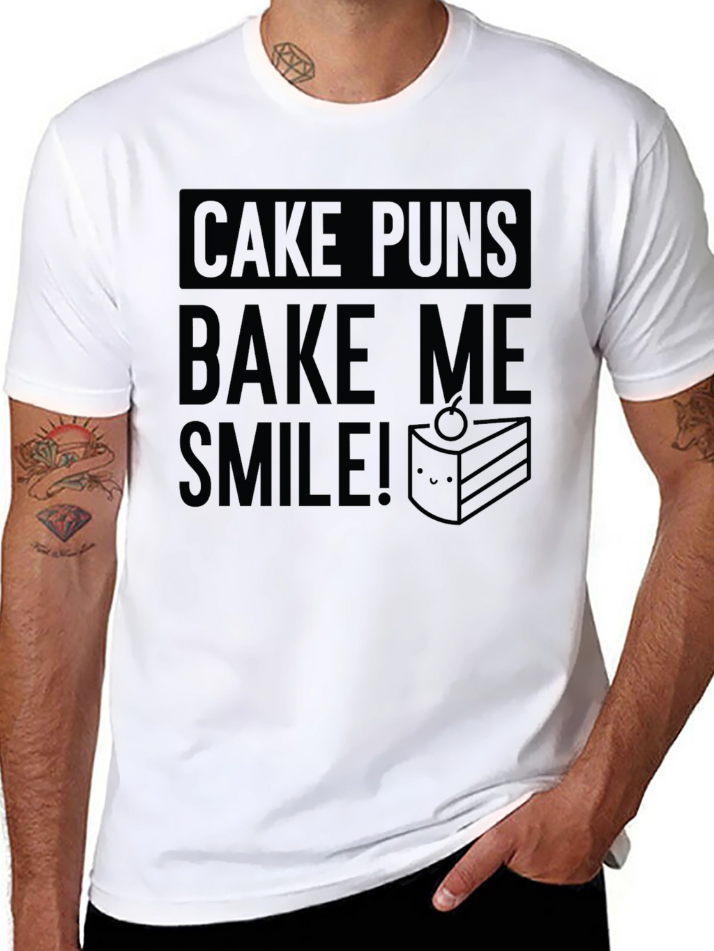 Cake Puns Bake Me Smile Black T-Shirt