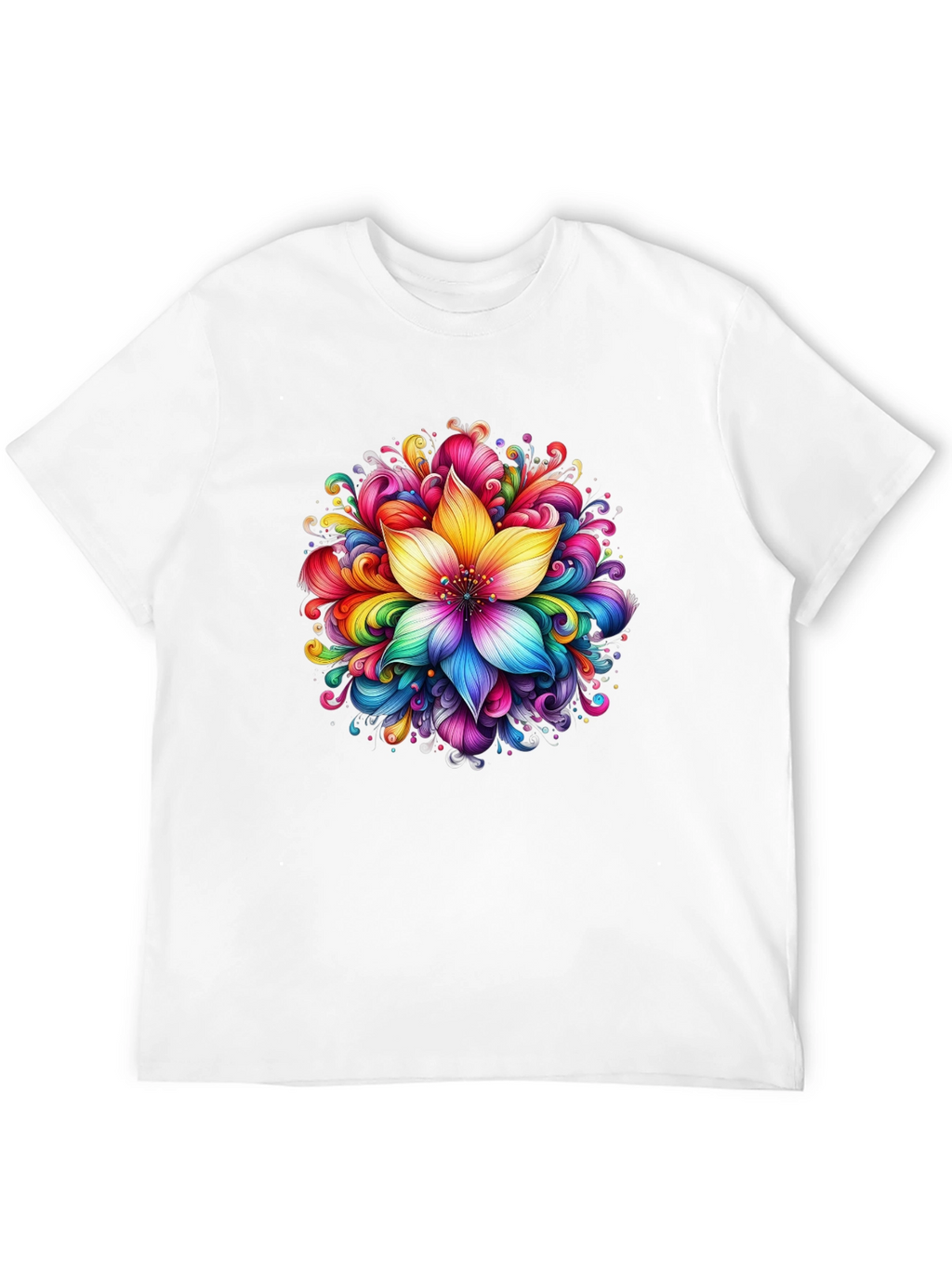 Rainbow Flower Graphic Black T-Shirt
