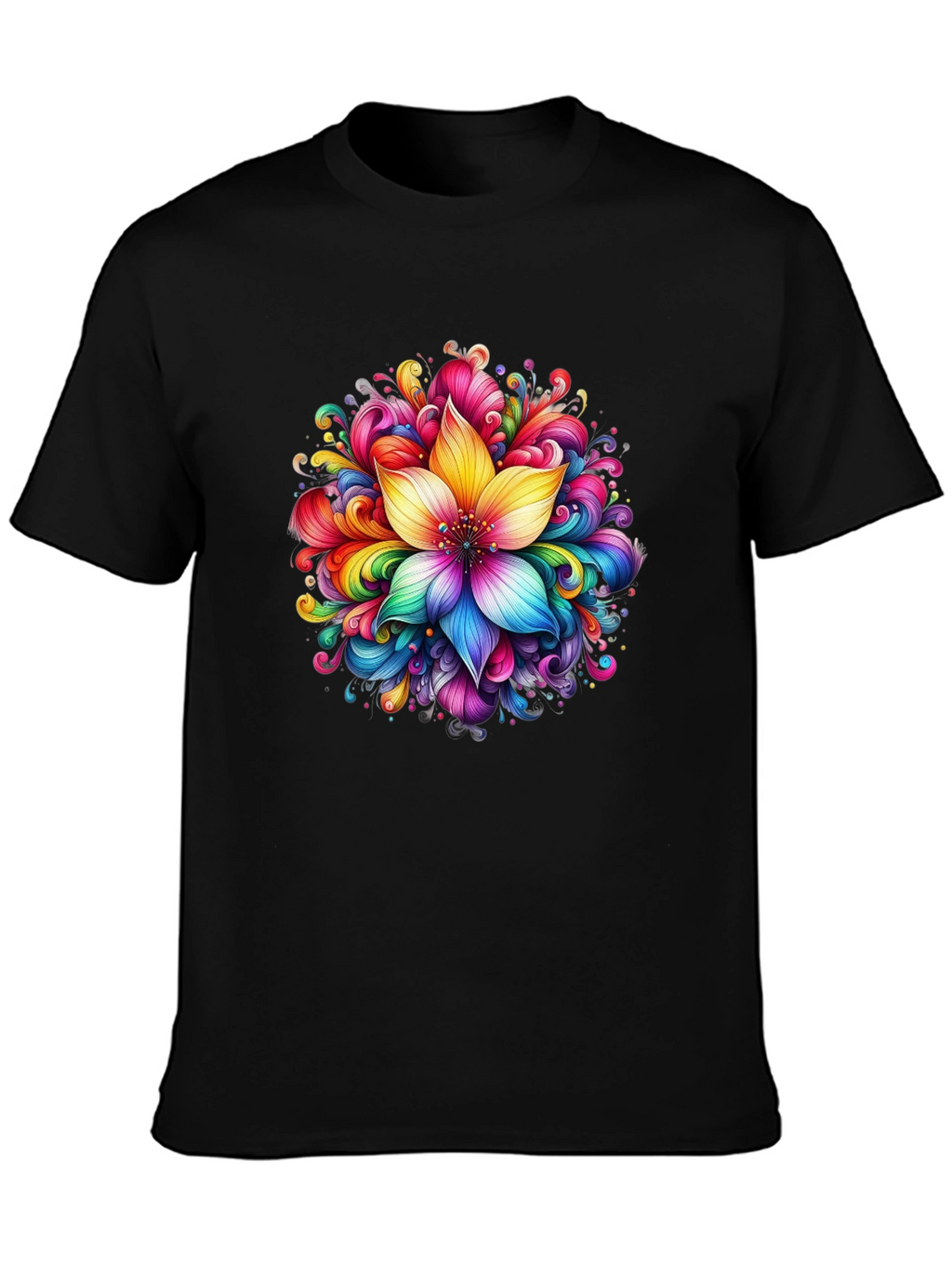 Rainbow Flower Graphic Black T-Shirt