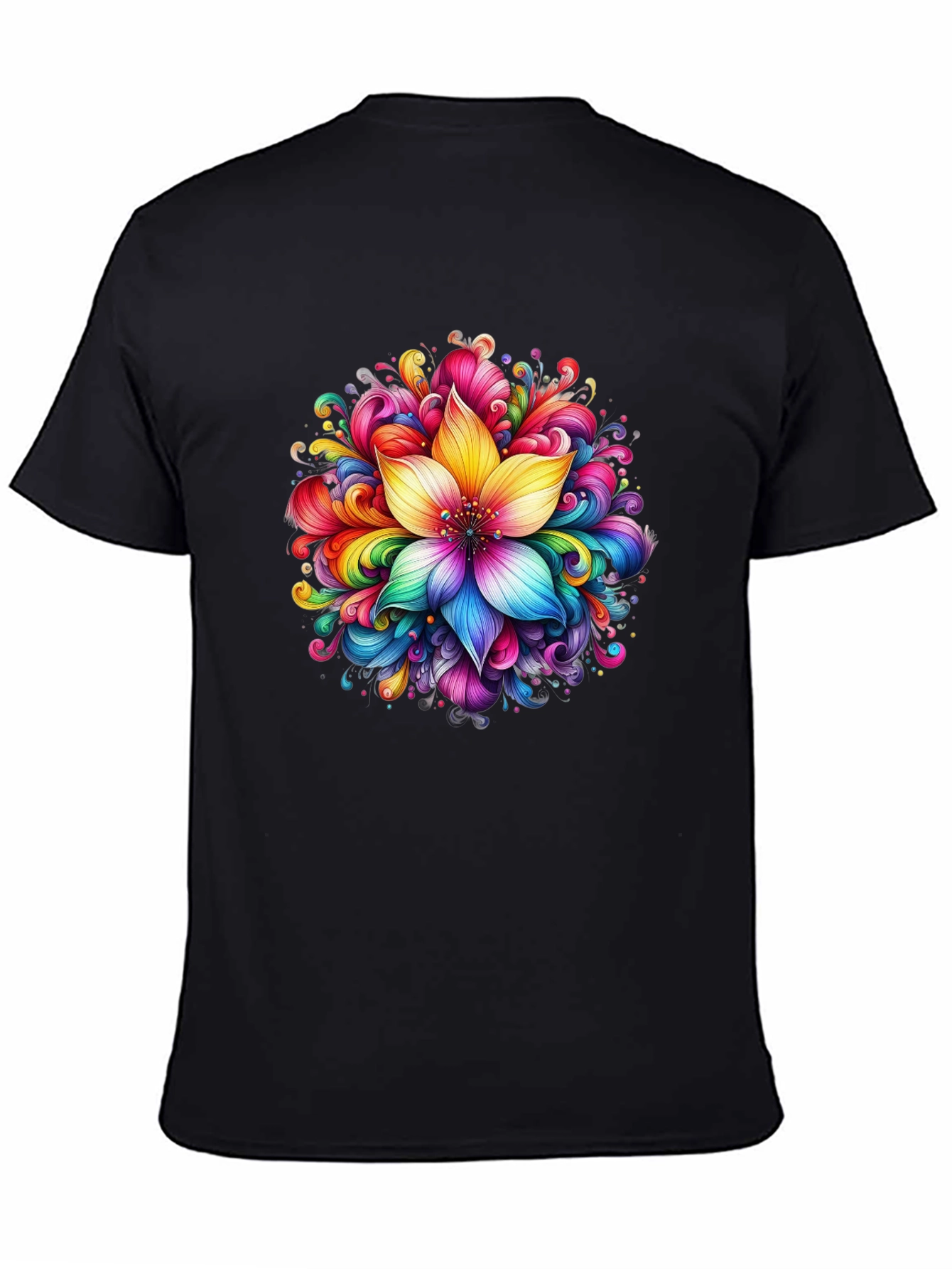 Rainbow Flower Graphic Black T-Shirt