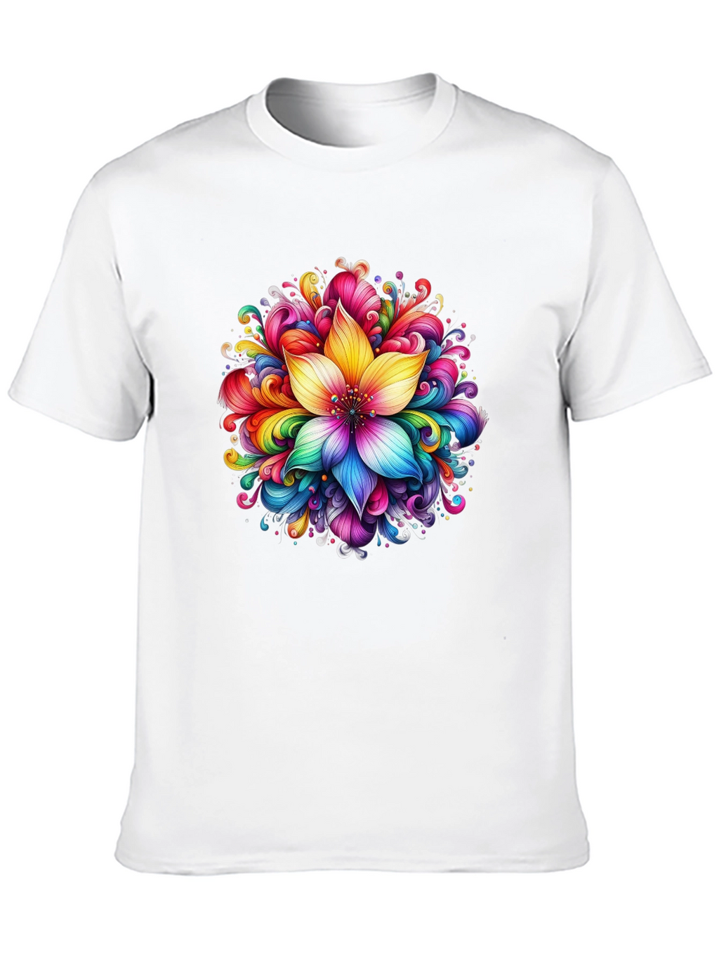 Rainbow Flower Graphic Black T-Shirt