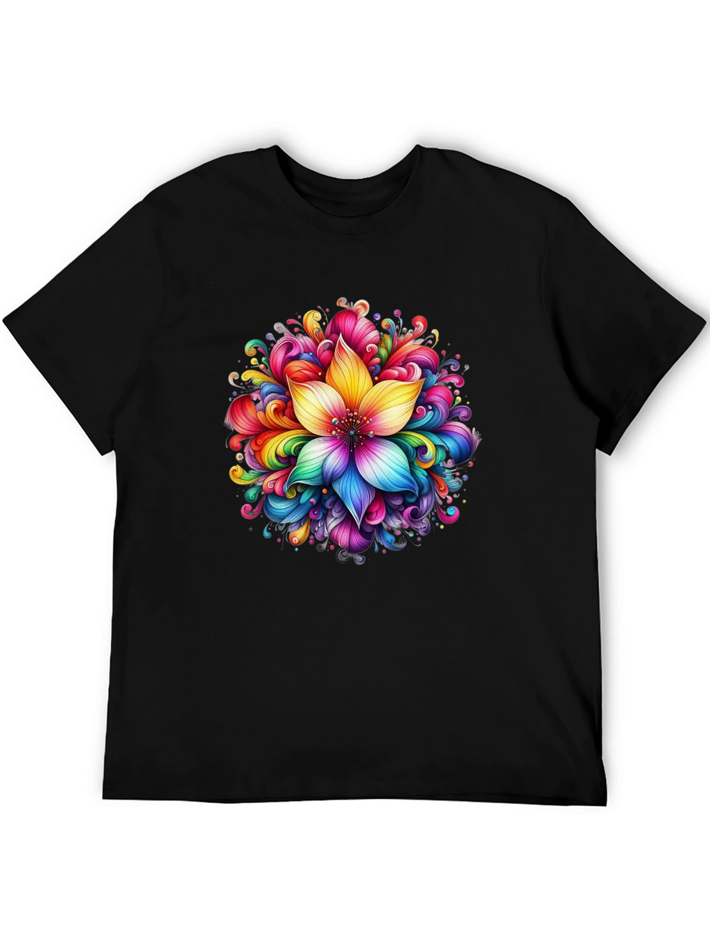 Rainbow Flower Graphic Black T-Shirt