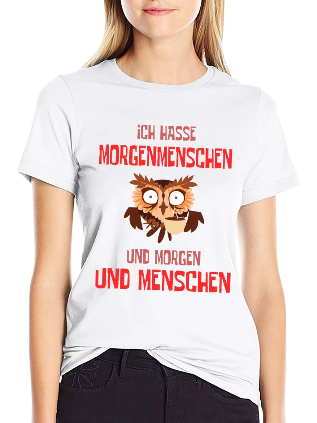 Ich Hasse Morgenmenschen T-Shirt Owl Coffee
