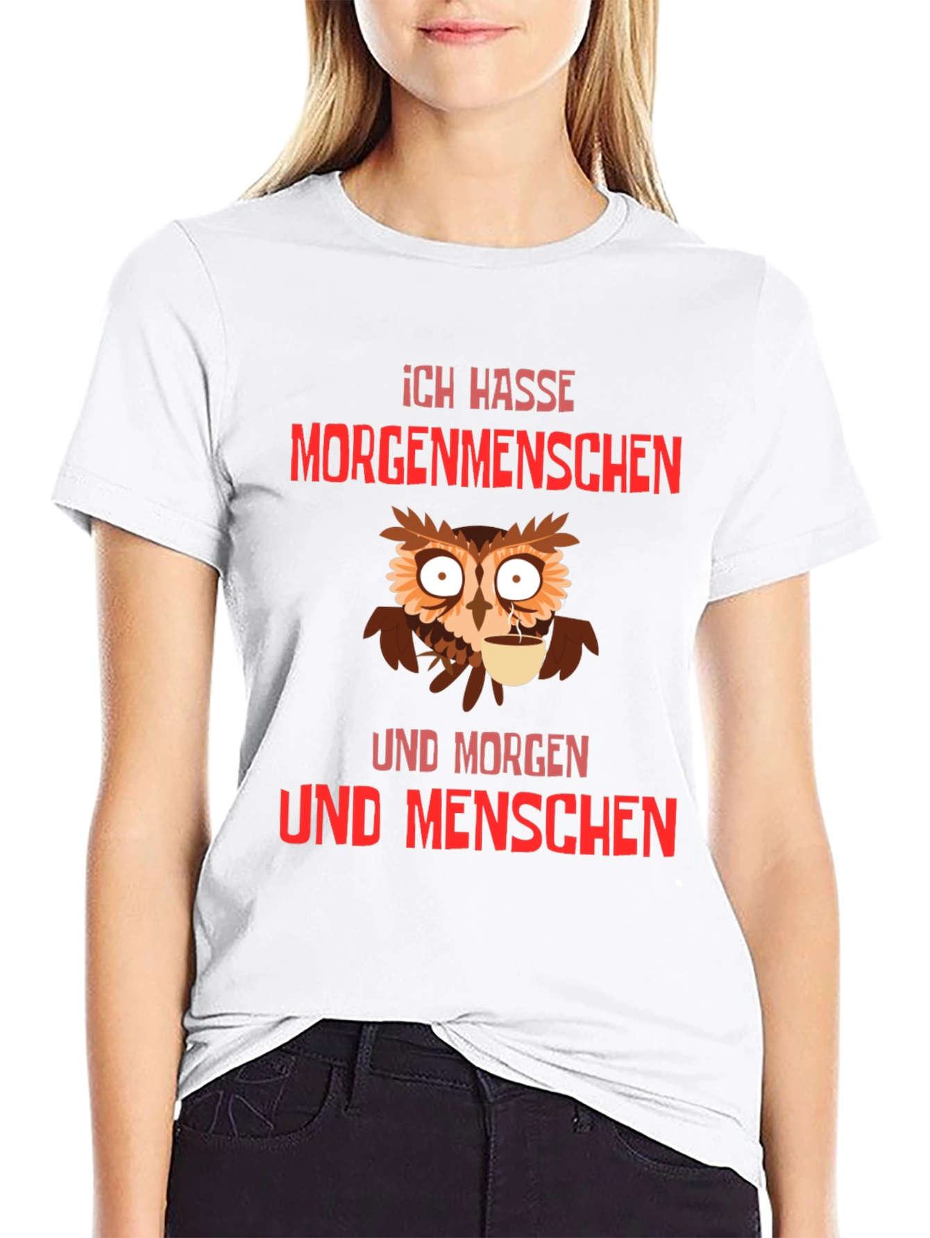 Ich Hasse Morgenmenschen T-Shirt Owl Coffee
