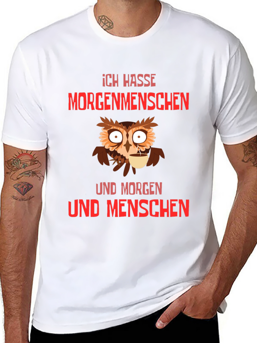 Ich Hasse Morgenmenschen T-Shirt Owl Coffee
