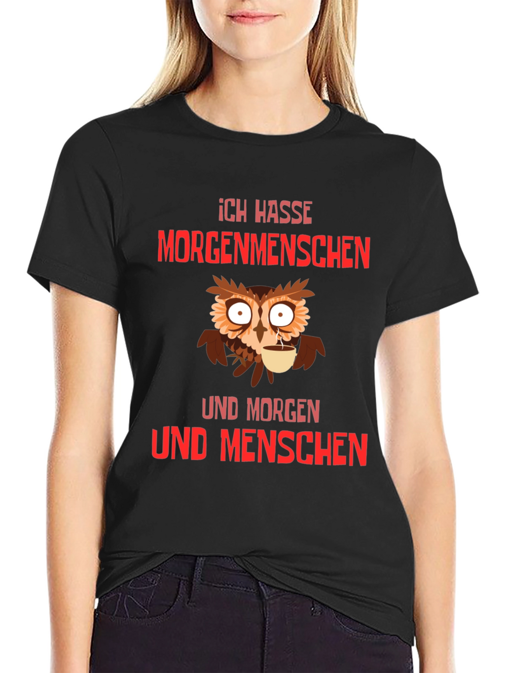 Ich Hasse Morgenmenschen T-Shirt Owl Coffee
