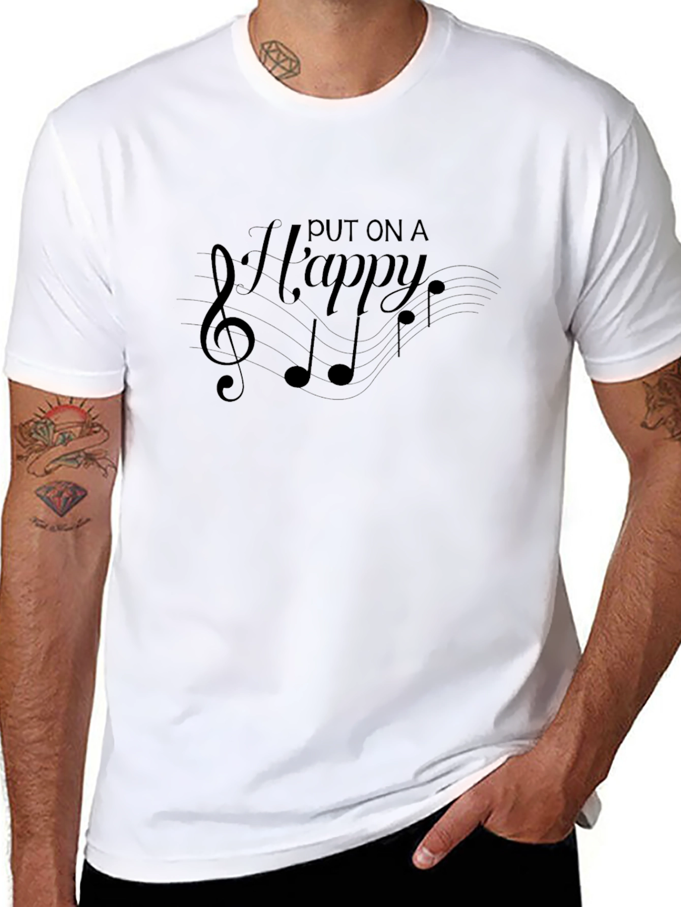 Musical Put on a Happy Graphic Black T-Shirt
