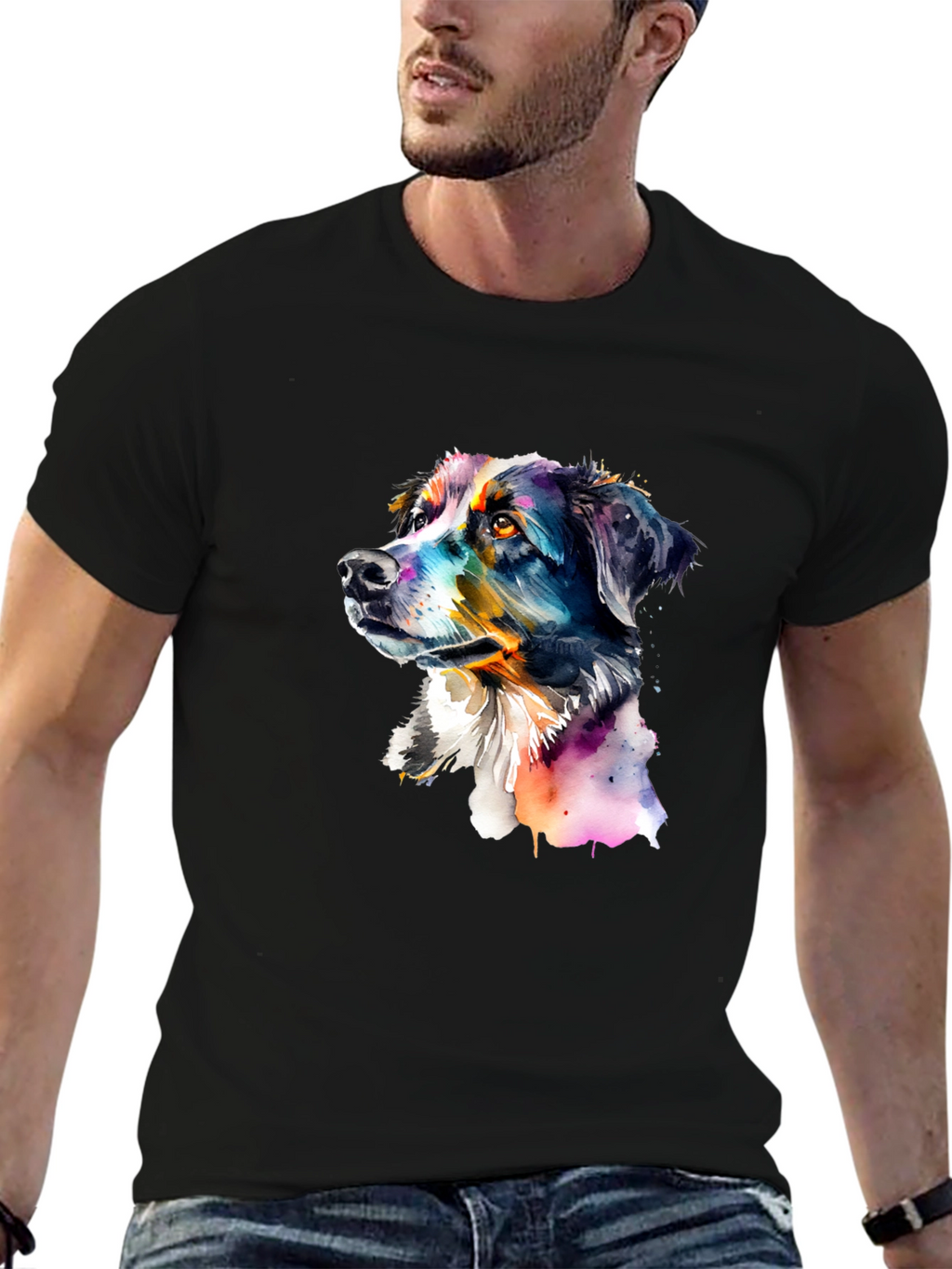Dog Portrait Graphic Tee - Mens Black T-Shirt