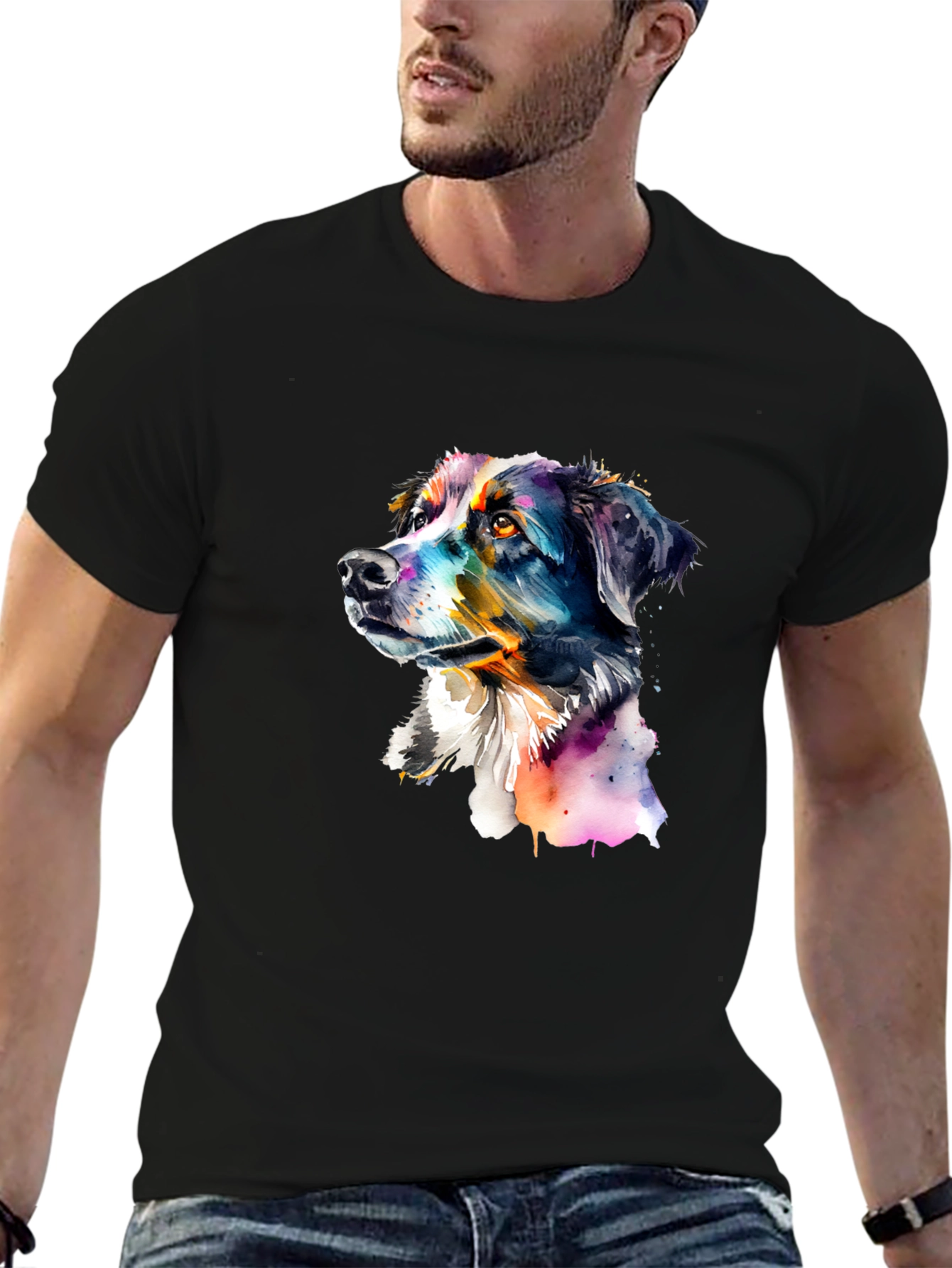 Dog Portrait Graphic Tee - Mens Black T-Shirt