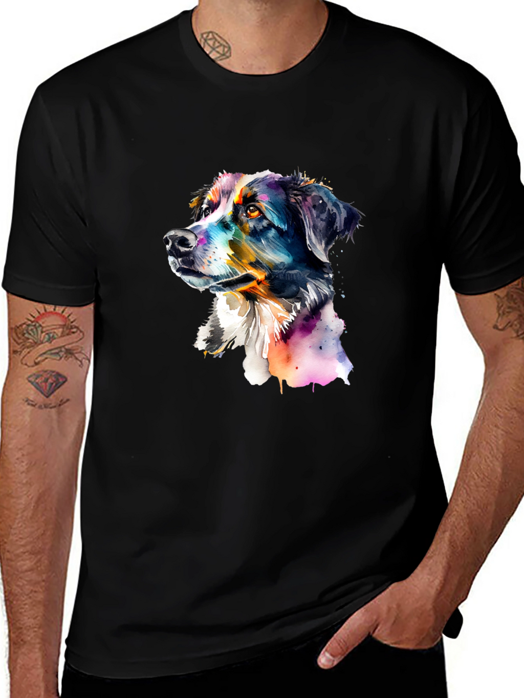 Dog Portrait Graphic Tee - Mens Black T-Shirt