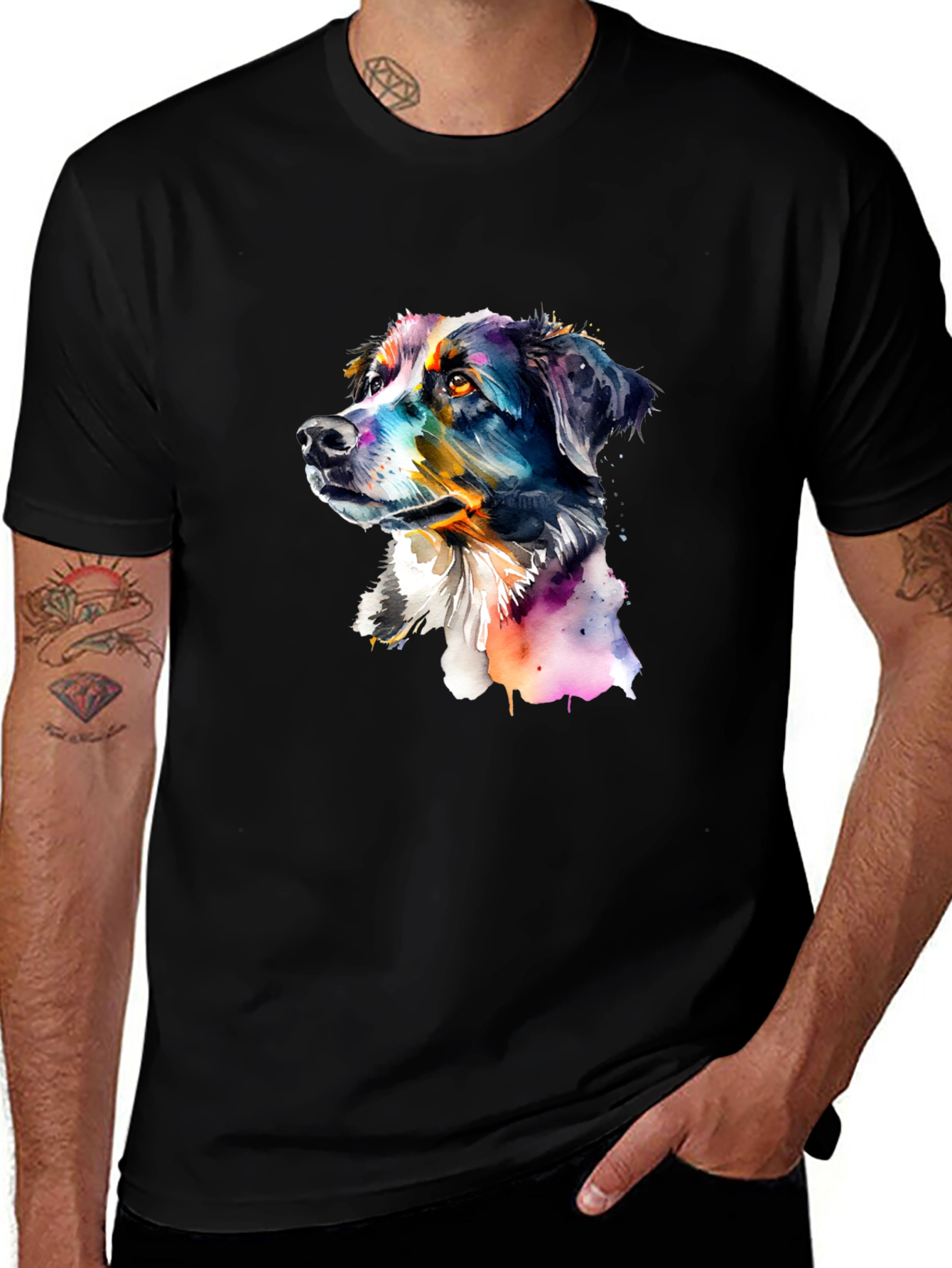 Dog Portrait Graphic Tee - Mens Black T-Shirt