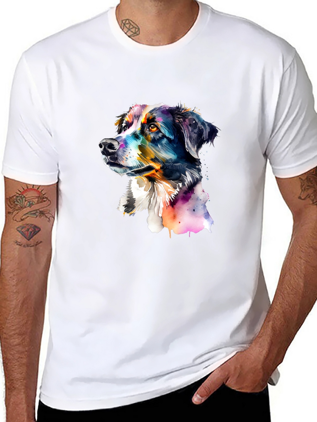 Dog Portrait Graphic Tee - Mens Black T-Shirt