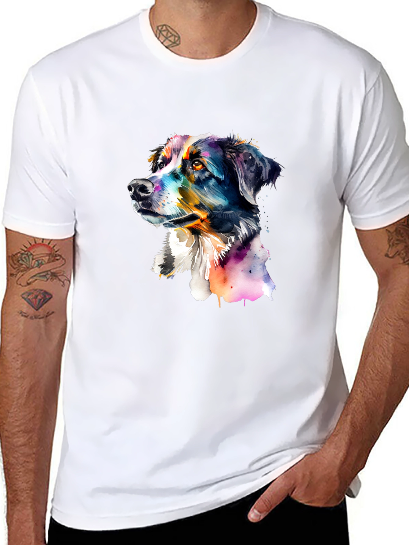 Dog Portrait Graphic Tee - Mens Black T-Shirt