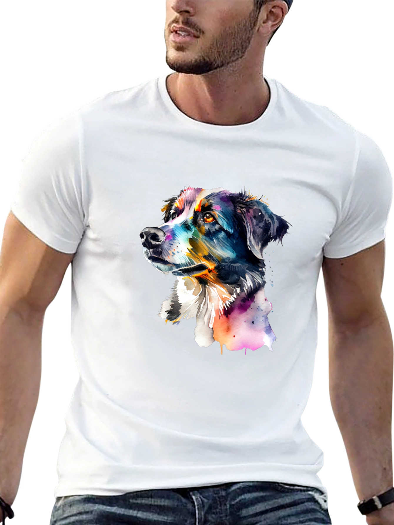 Dog Portrait Graphic Tee - Mens Black T-Shirt