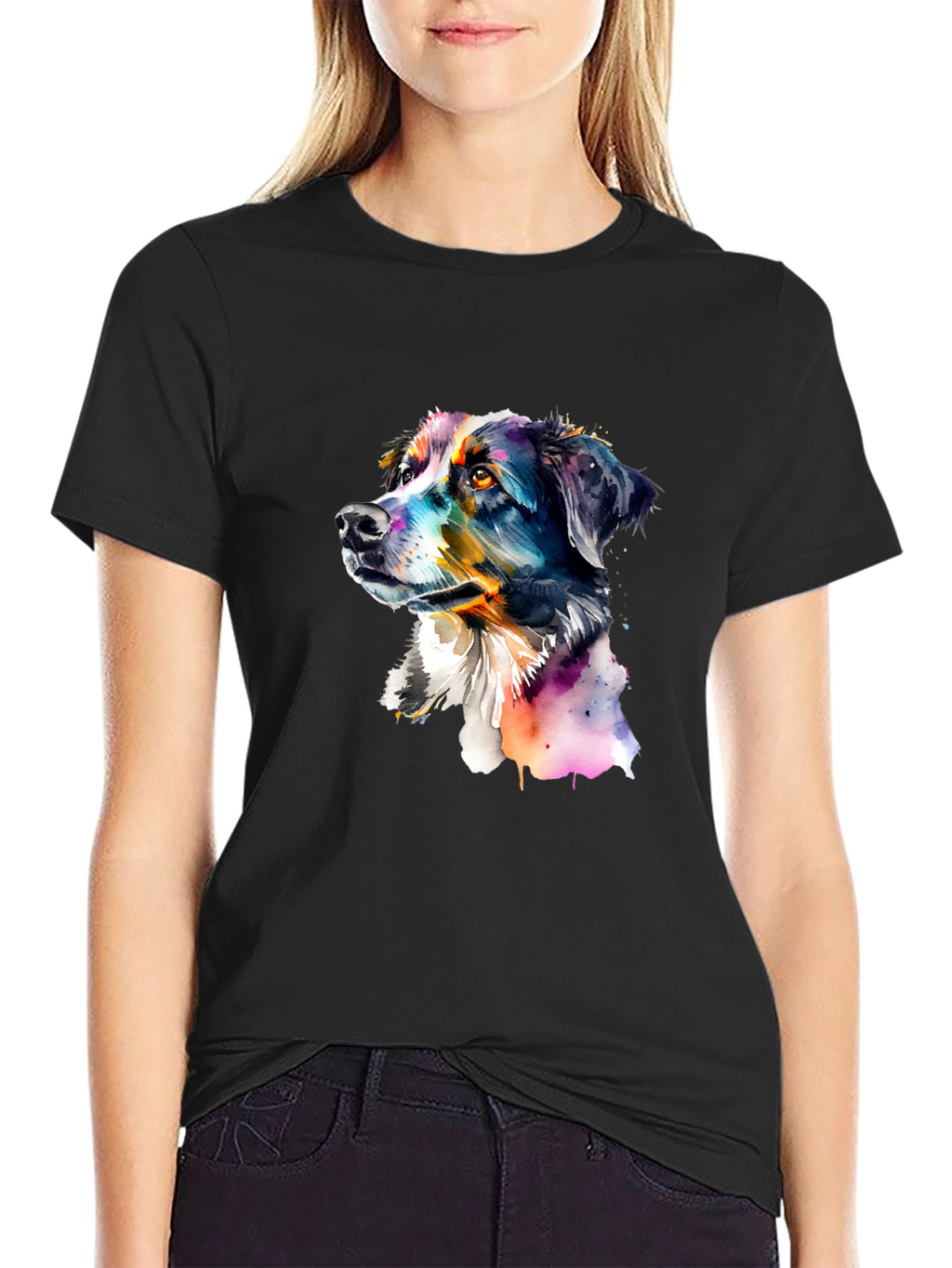 Dog Portrait Graphic Tee - Mens Black T-Shirt