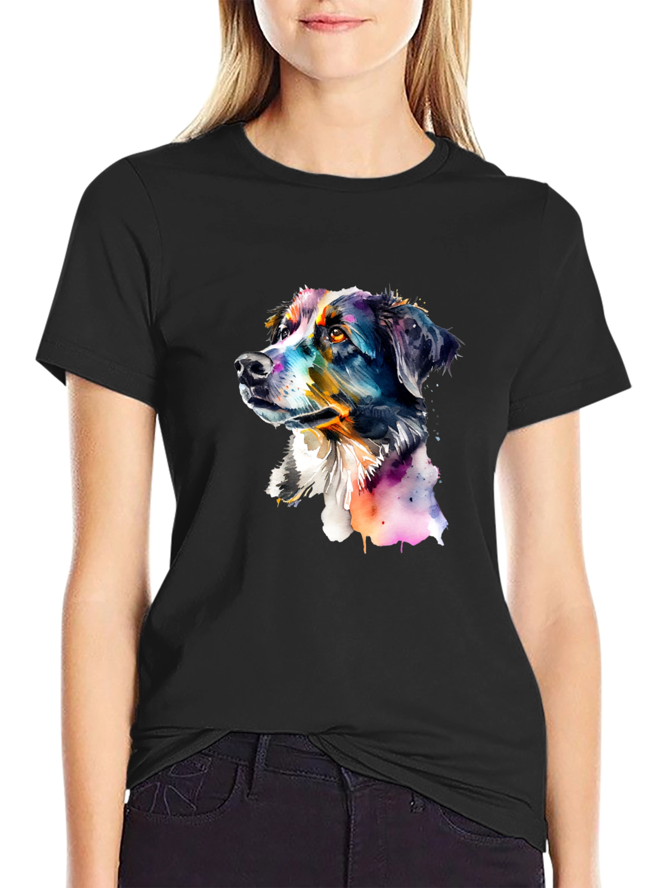Dog Portrait Graphic Tee - Mens Black T-Shirt