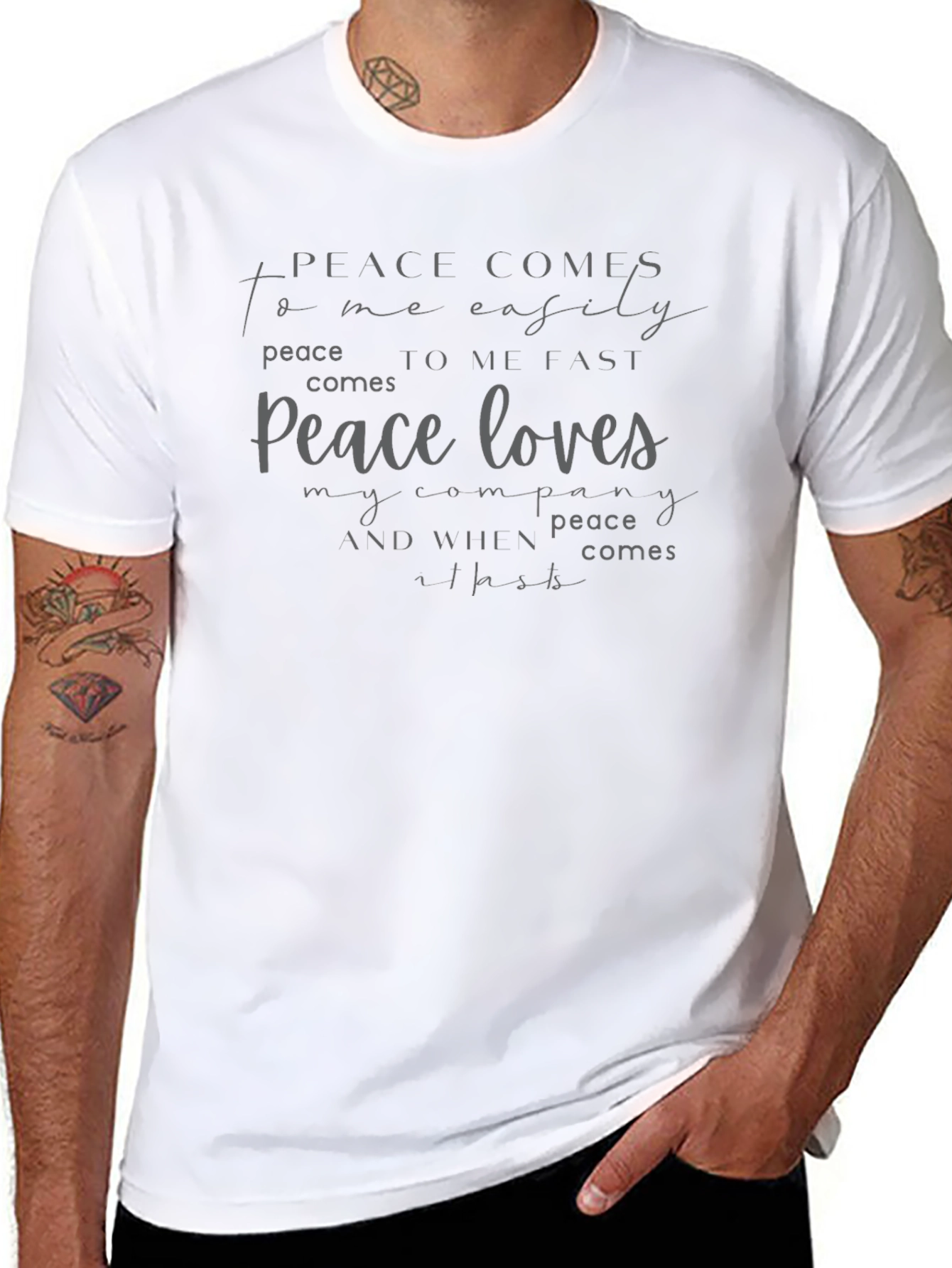 Peace Comes To Me Easily Black Graphic T-Shirt