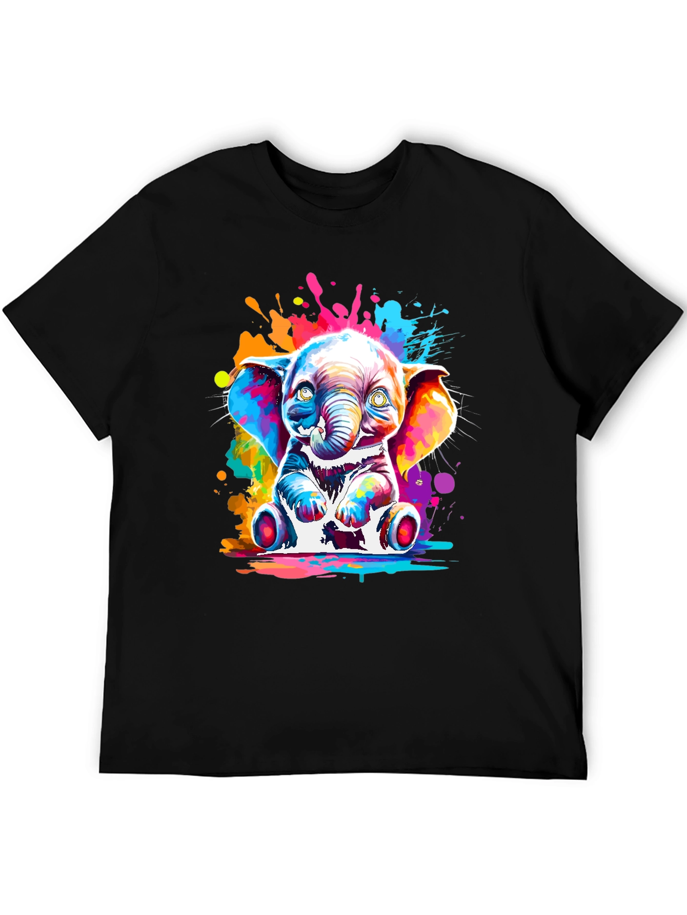 Colorful Elephant Graphic Tee - Mens Black T-Shirt