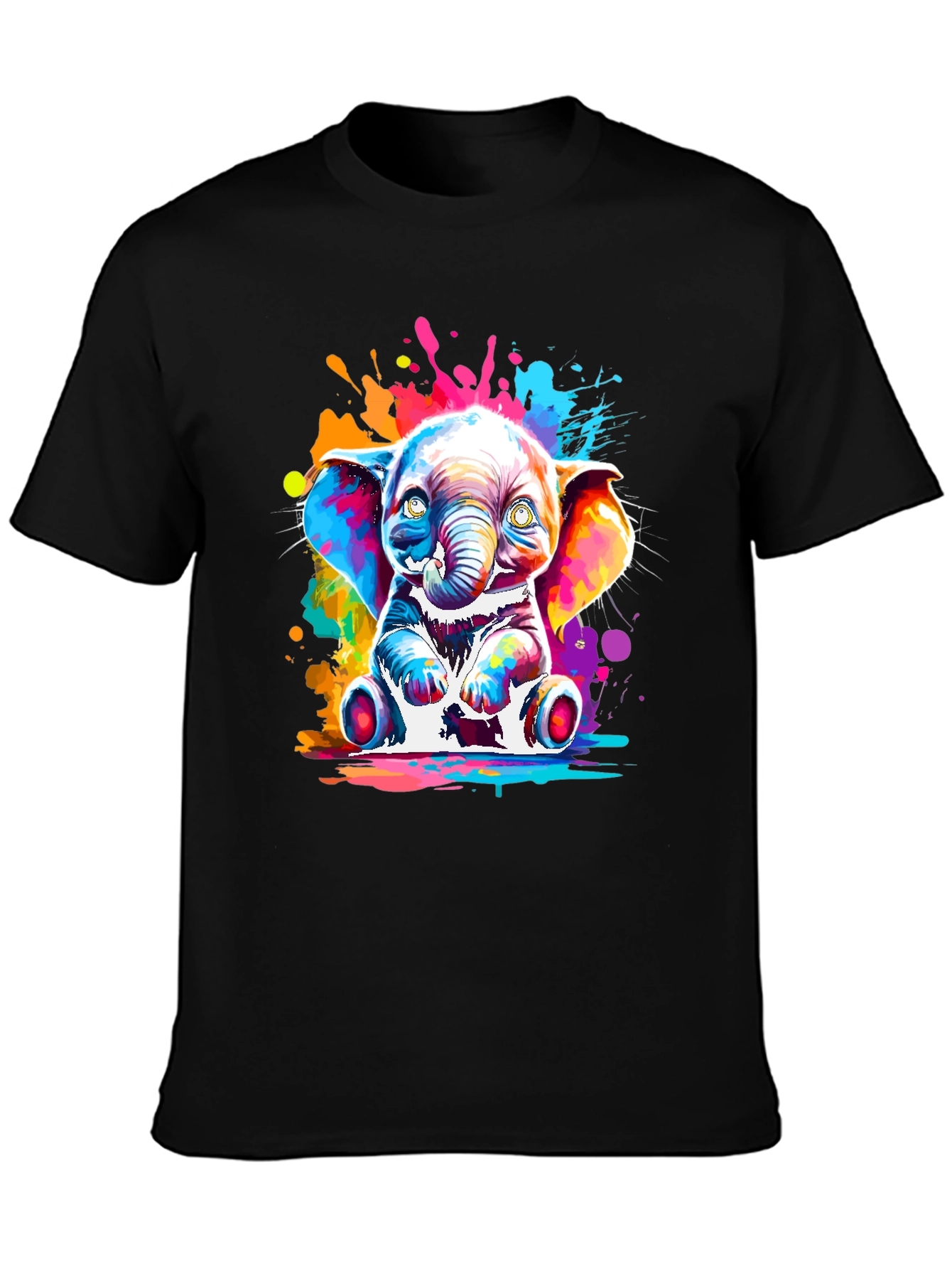 Colorful Elephant Graphic Tee - Mens Black T-Shirt