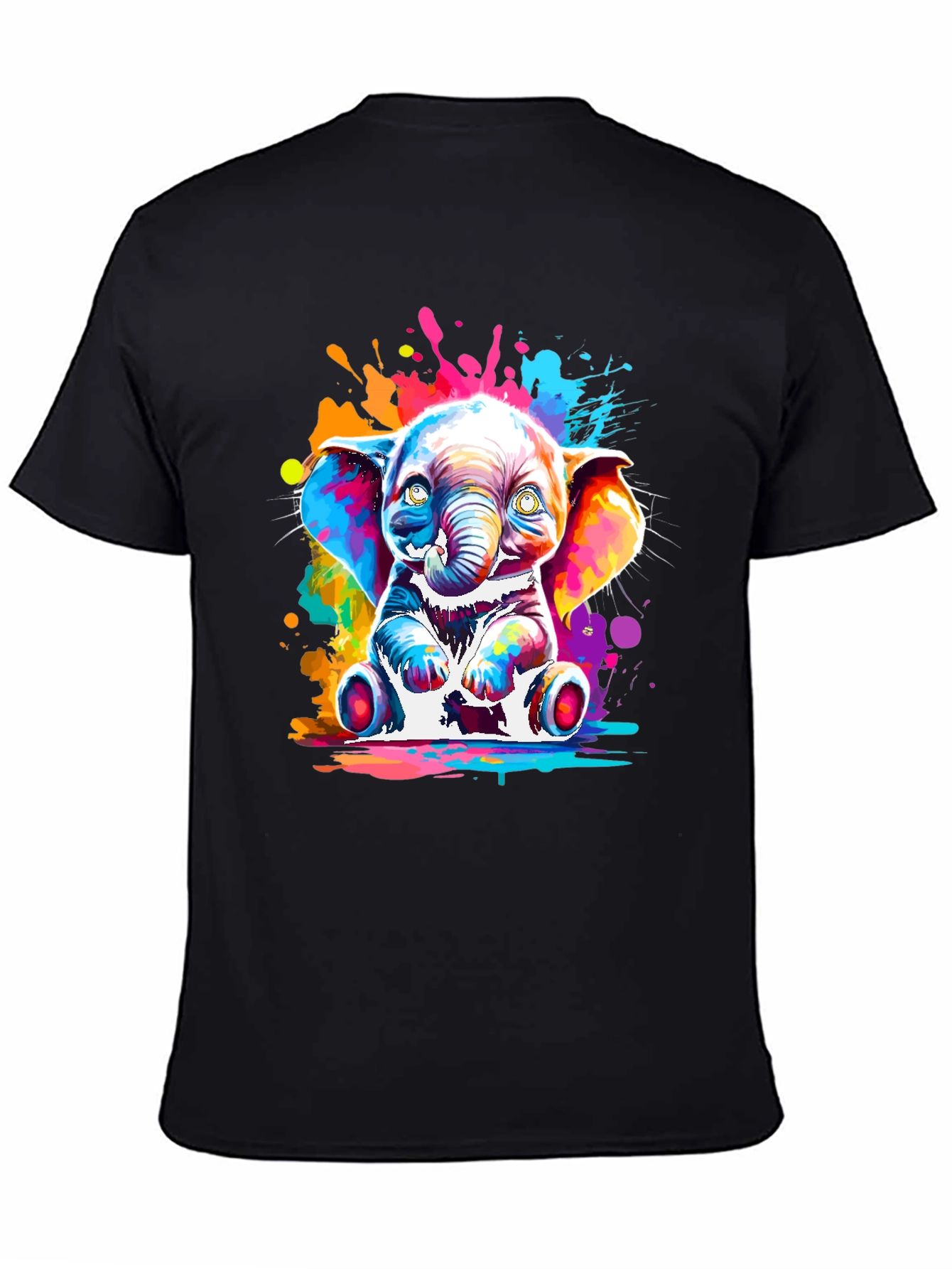 Colorful Elephant Graphic Tee - Mens Black T-Shirt