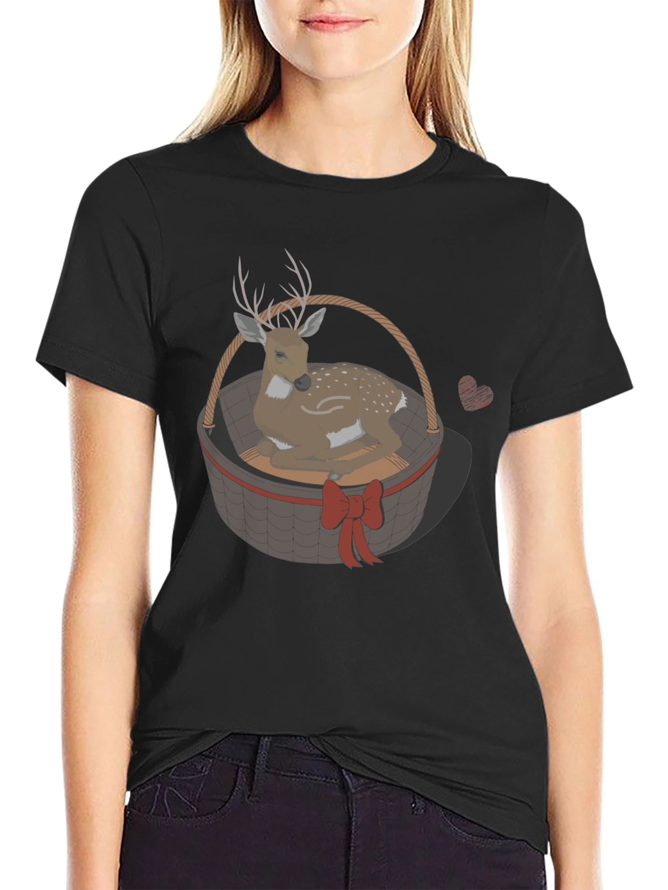 Deer in Basket Graphic Tee - Mens Black T-Shirt